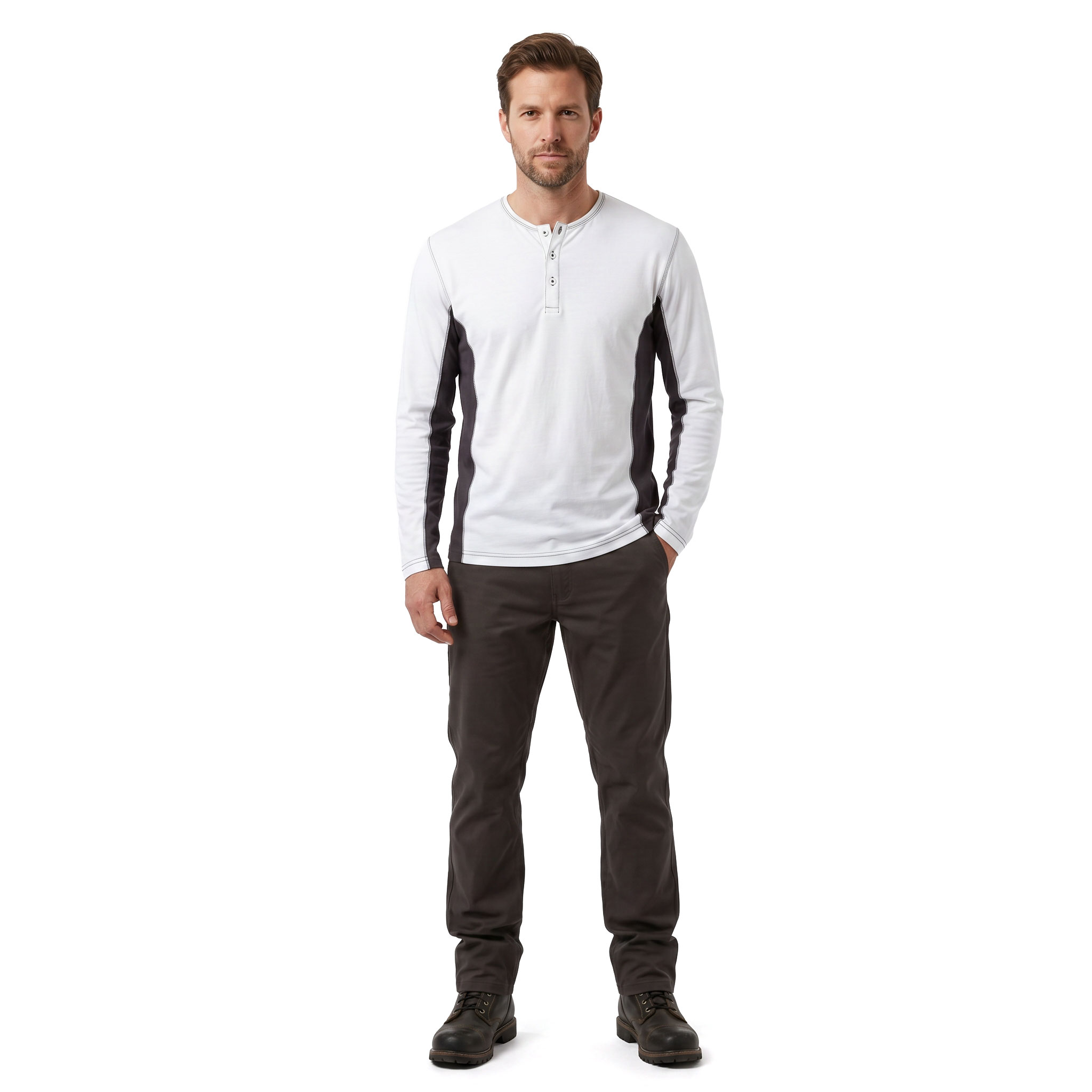 J.A.K. Basic long-sleeved Grandad T-shirt 1627, White/Grey, large image number 2