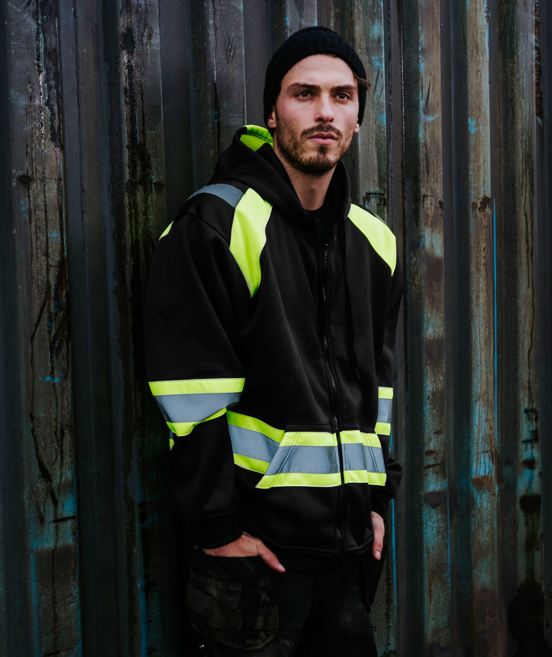 YOU Skara  hoodie with reflectors, Black/Yellow, large image number 3