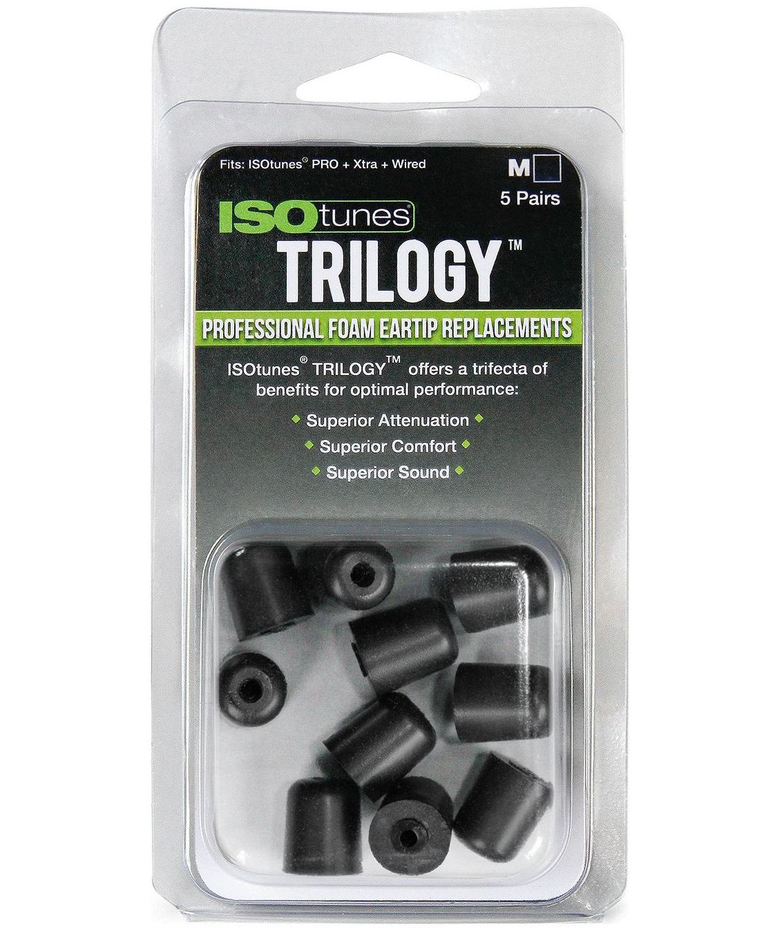 ISOtunes Trilogy&trade; 5-pak &oslash;repropper til h&oslash;rev&aelig;rn, Sort, large image number 2