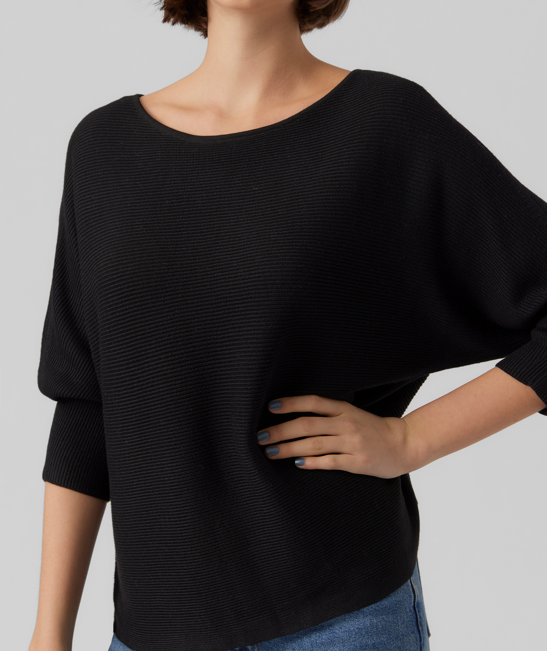 Vero Moda VMNORA women's 3/4 sleeve knitted pullover, Black, large image number 3