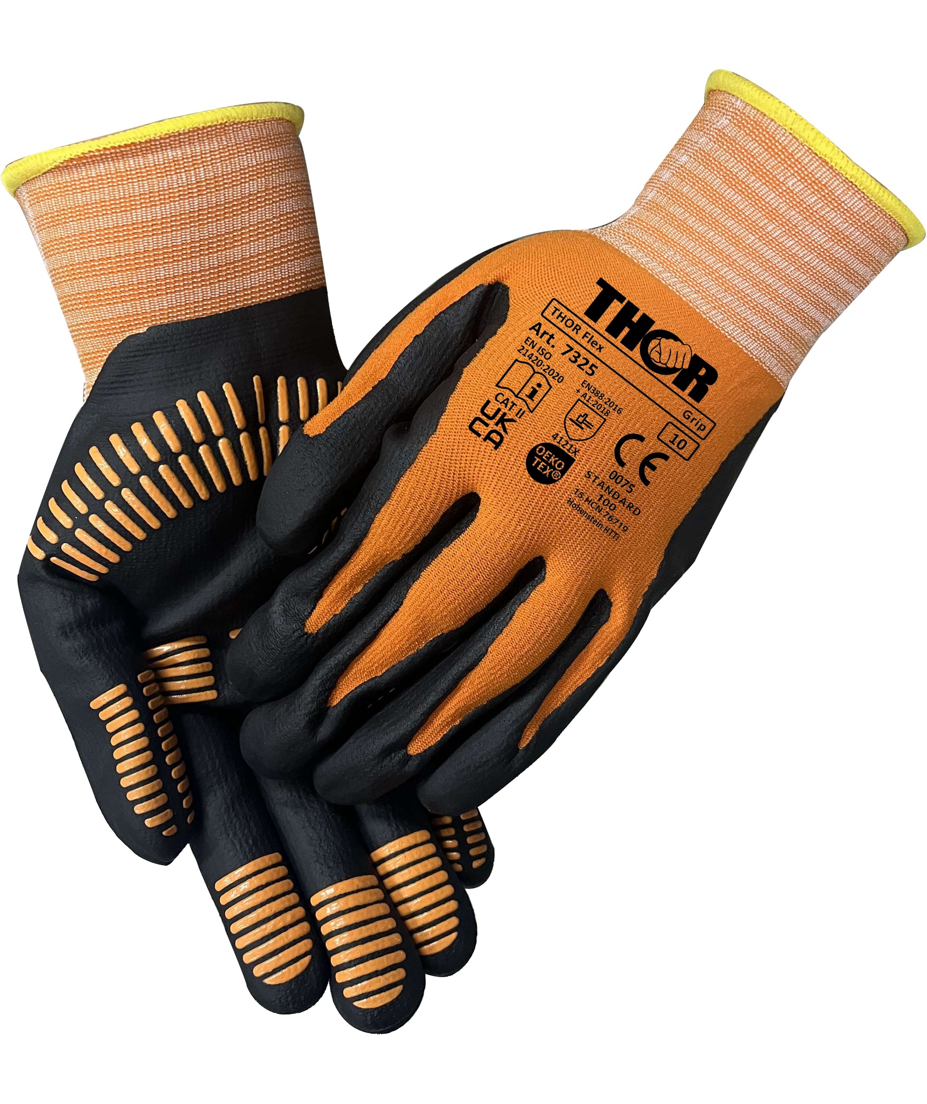 Thor 7325 Flex grip work gloves, Orange/Black