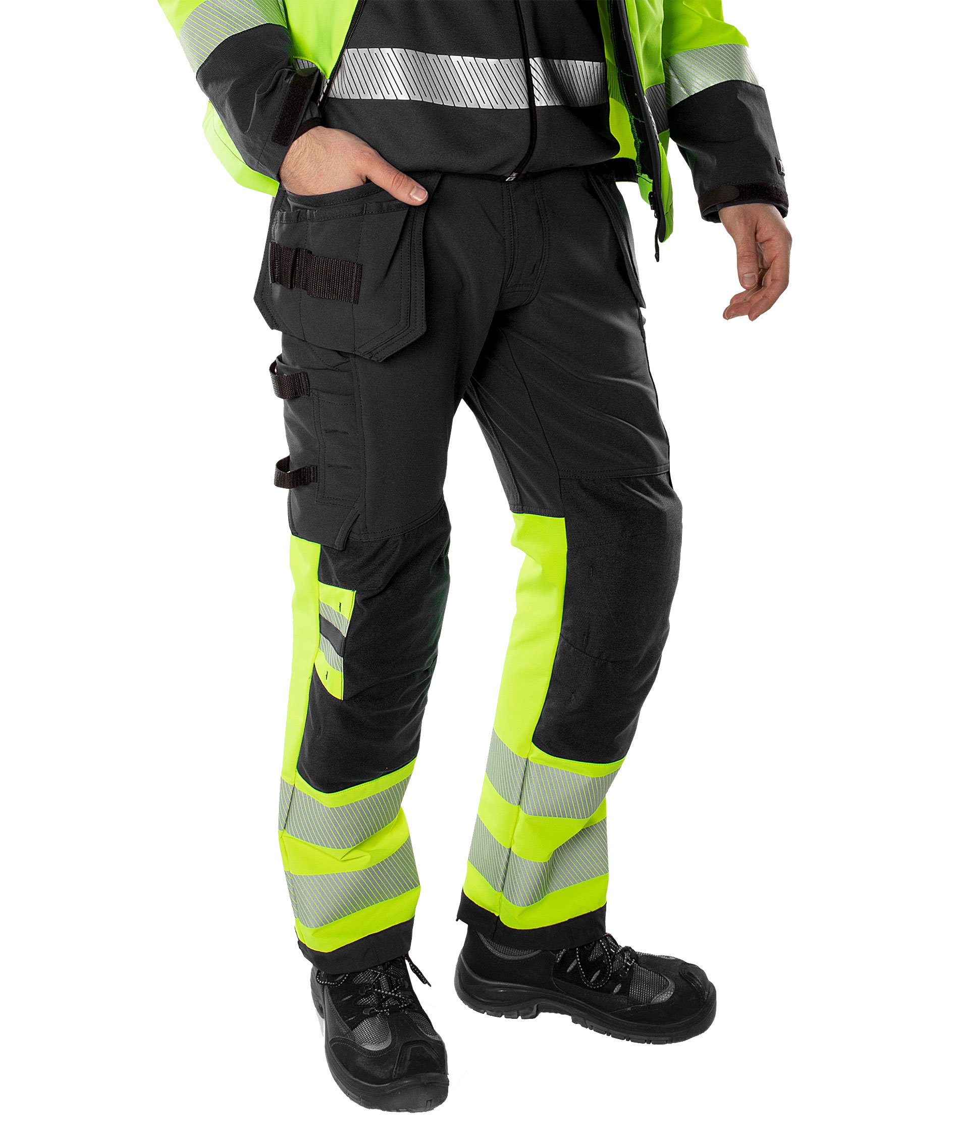 Fristads Green craftsman trousers full stretch 2643 GSTP, Hi-vis Yellow/Black, large image number 1