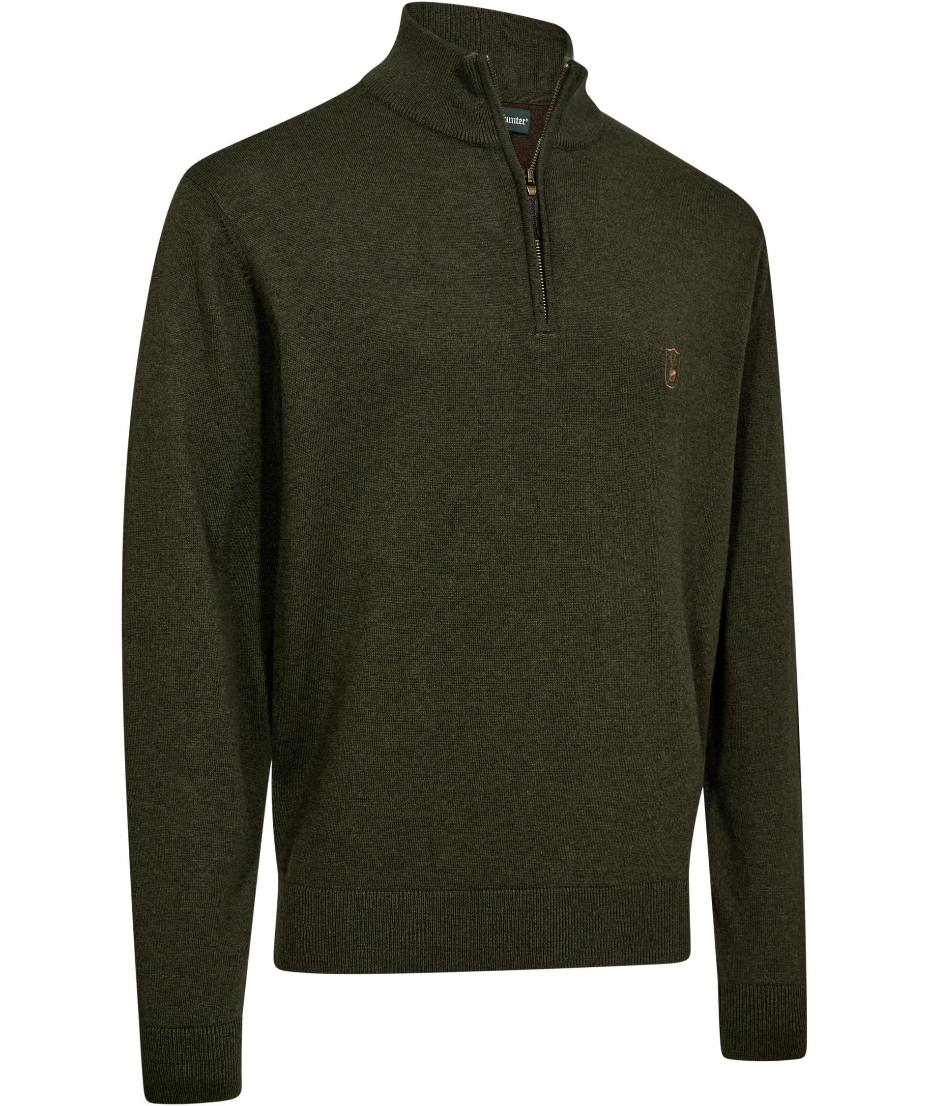 Deerhunter Harrington half zip stickad tr&ouml;ja med merinoull, Forest Ember Melange