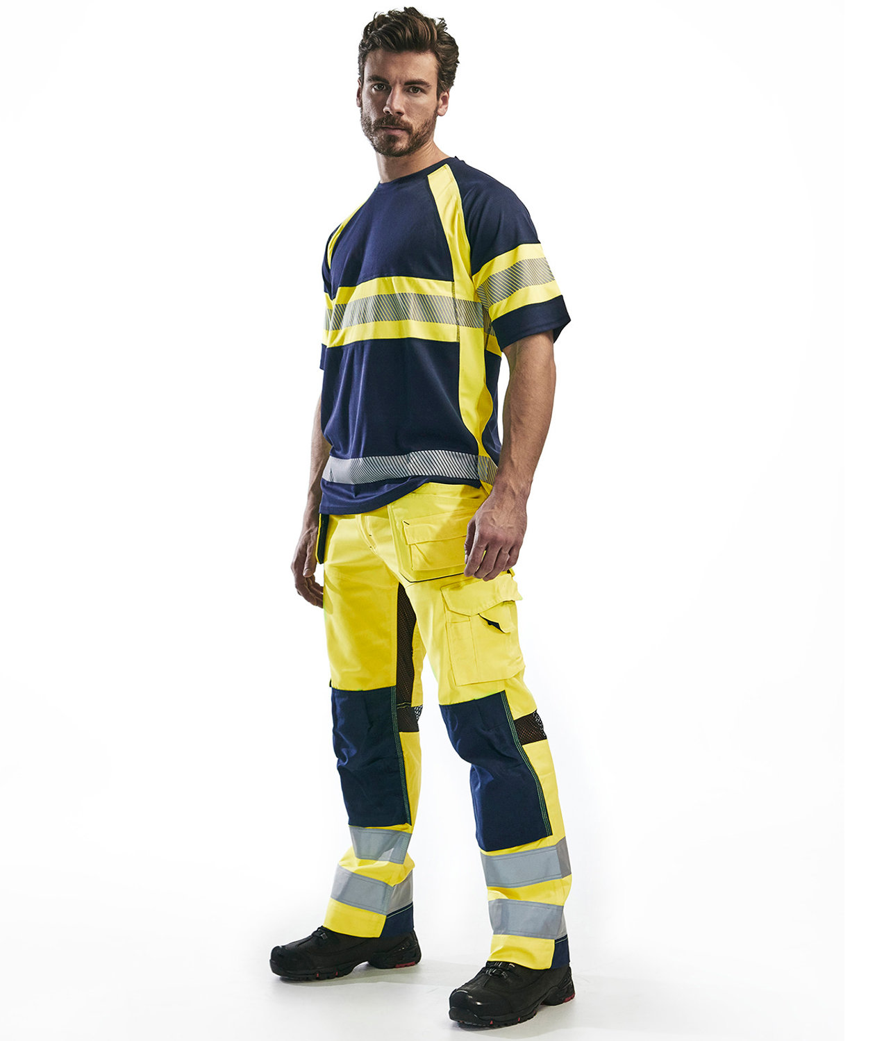 Bl&aring;kl&auml;der T-skjorte, Marine/Hi-Vis gul