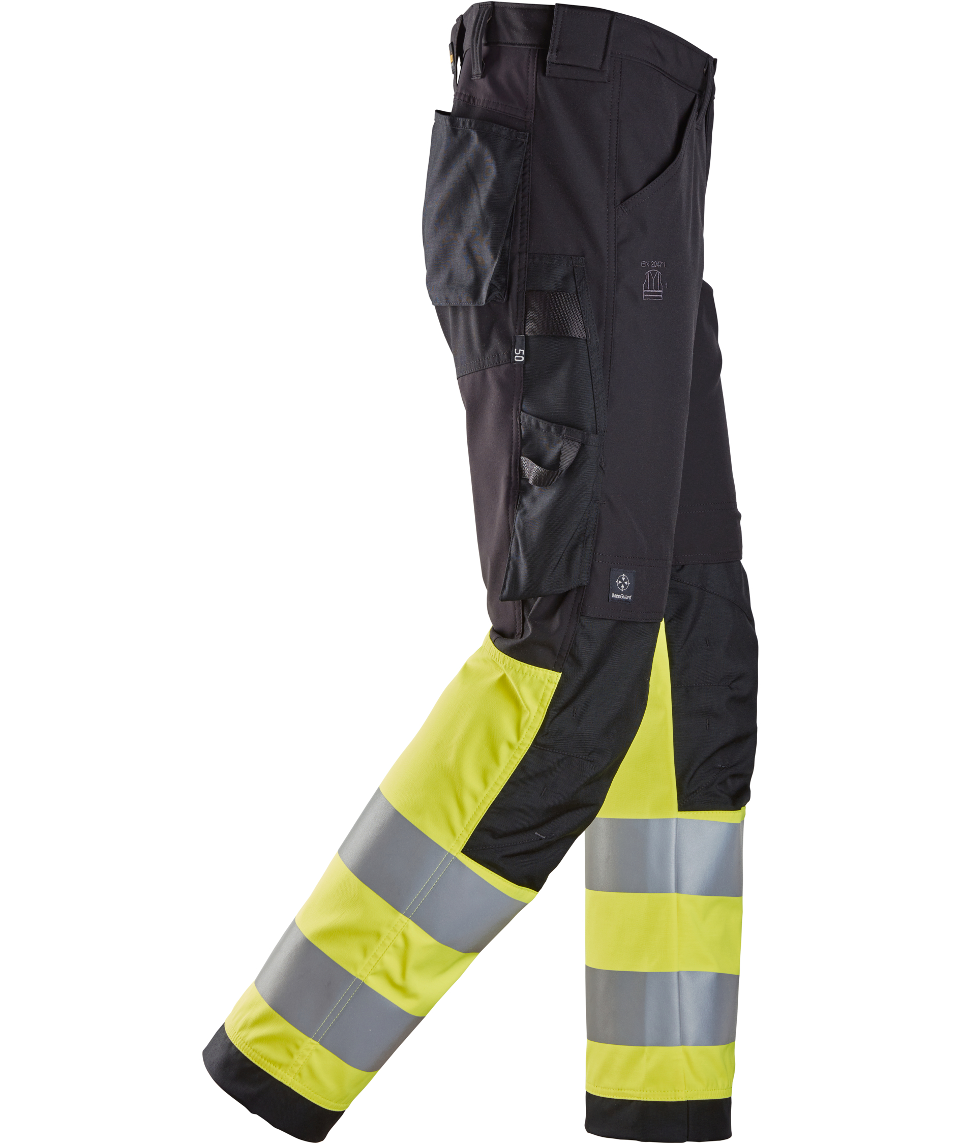 Snickers arbejdsbukser 6339, Hi-Vis Sort/Gul, large image number 2