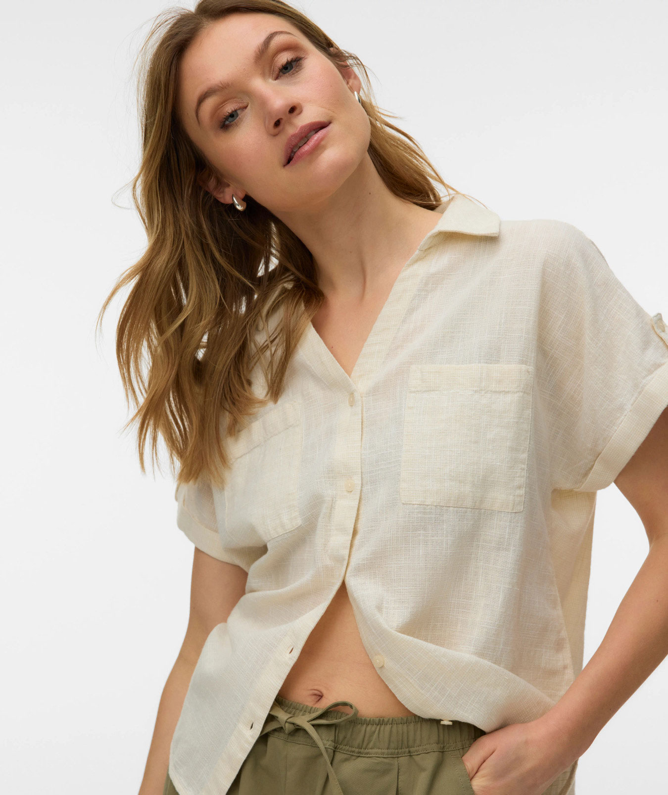 Vero Moda VMTHILDE kortermet dameskjorte, Silver Lining, large image number 3