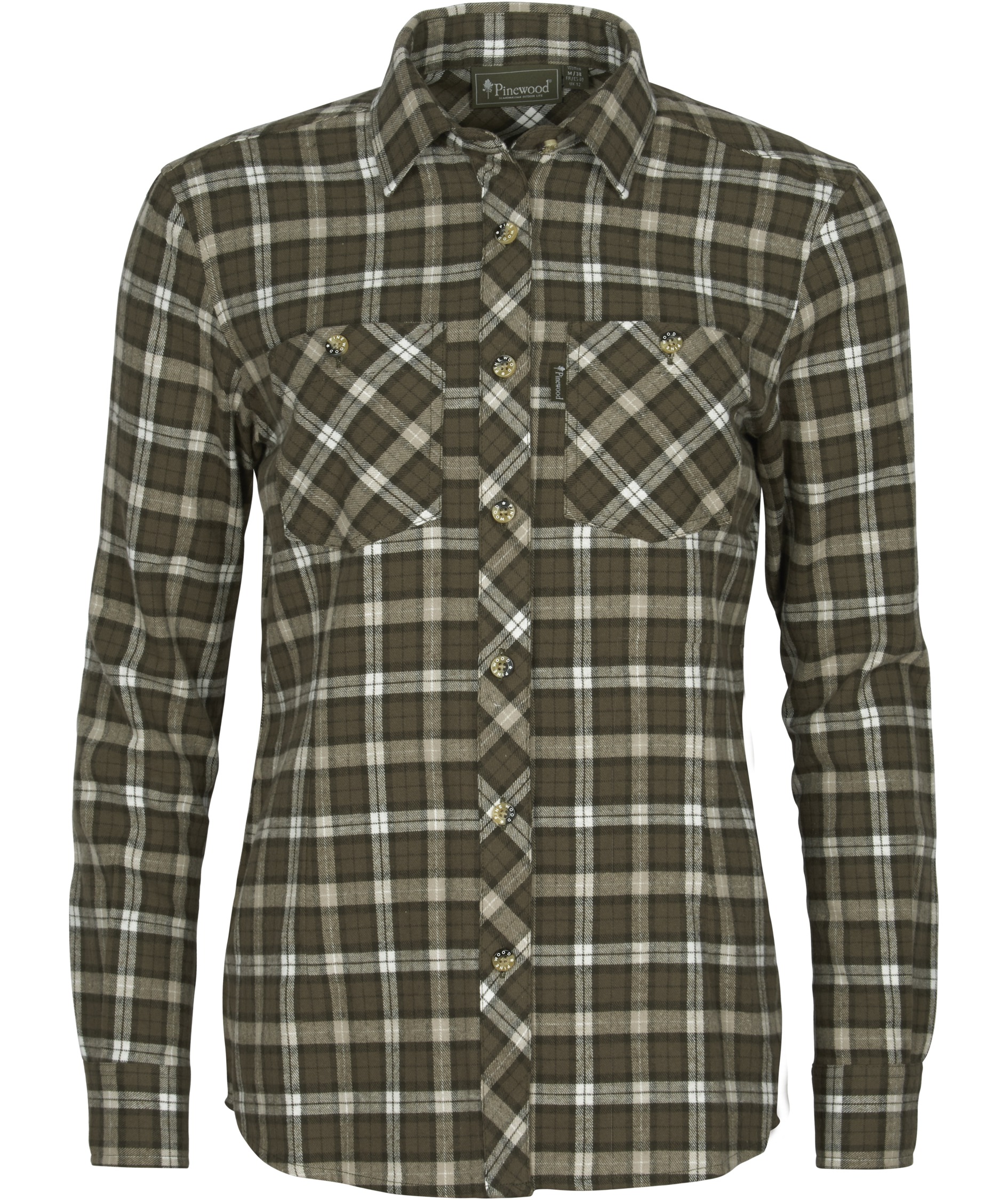 Pinewood Felicia dame flannelskjorte, Dark Green/Offwhite