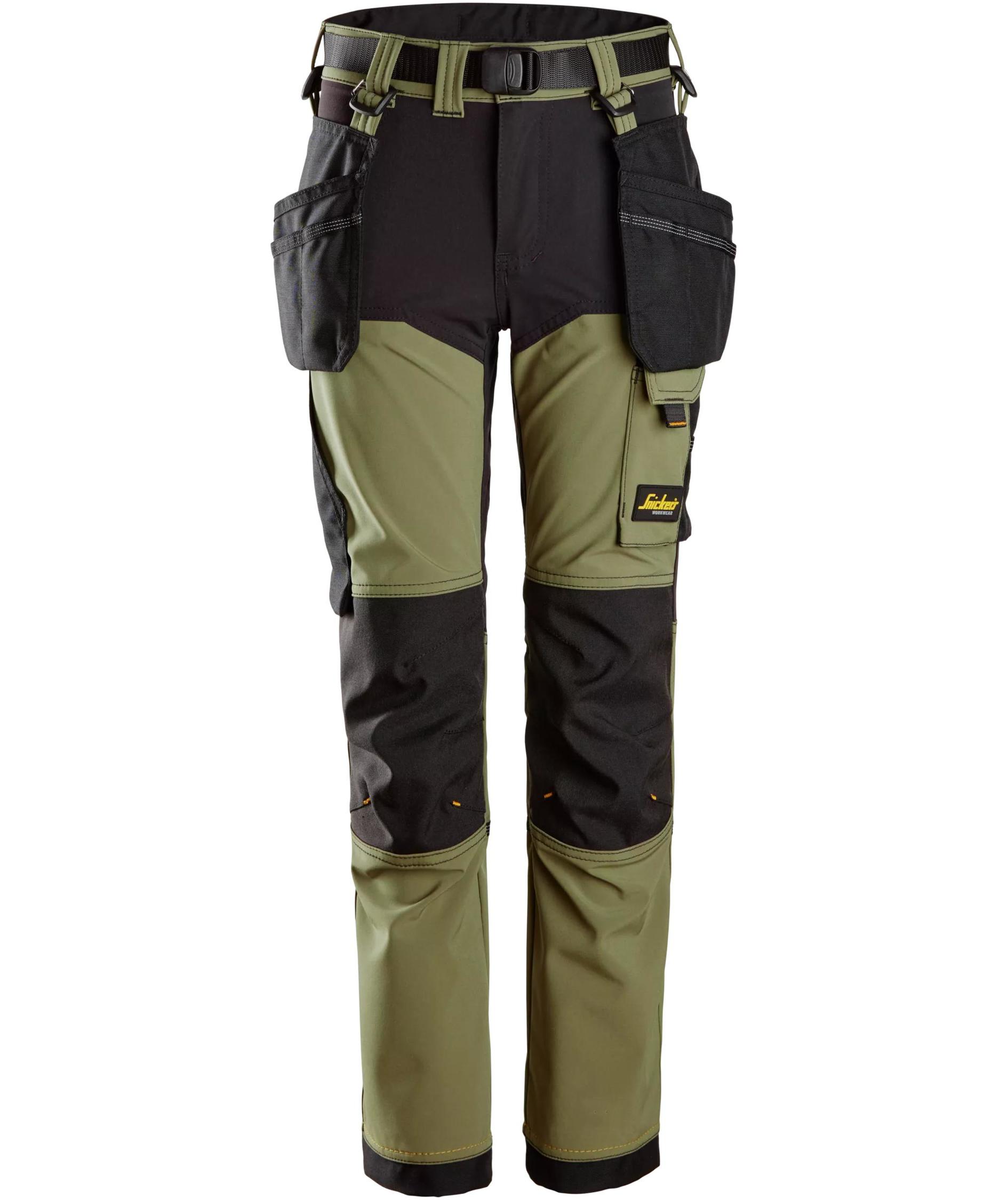Snickers AllroundWork hantverksbyxa 7575 till barn full stretch, Khaki Green/Black