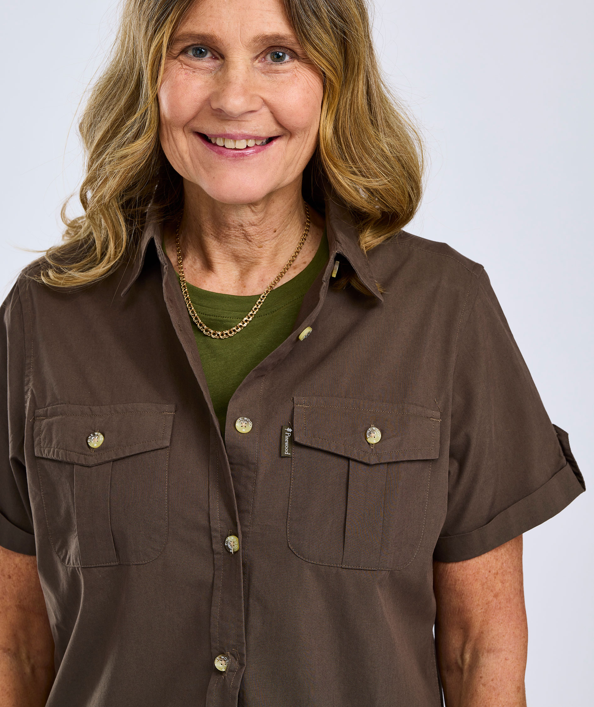 Pinewood Safari kort&aelig;rmet dameskjorte, Dark olive , large image number 4