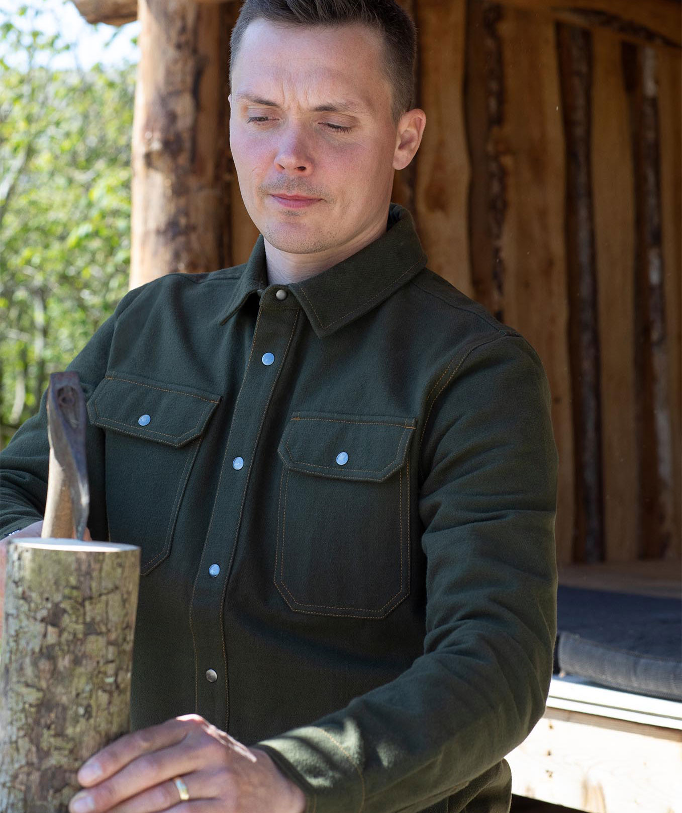 ID Modern fit flannelskjorte, Oliven