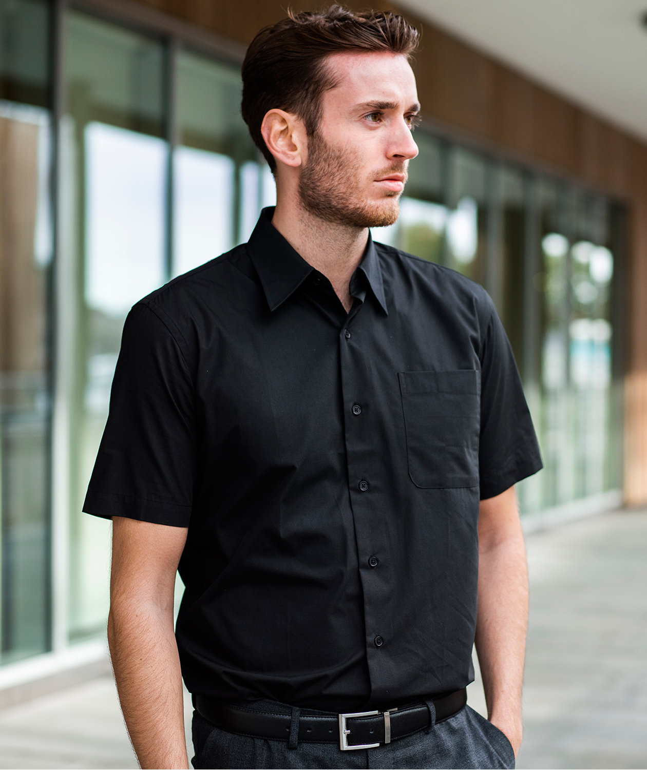 YOU Venezia modern fit kortermet poplinskjorte, Svart