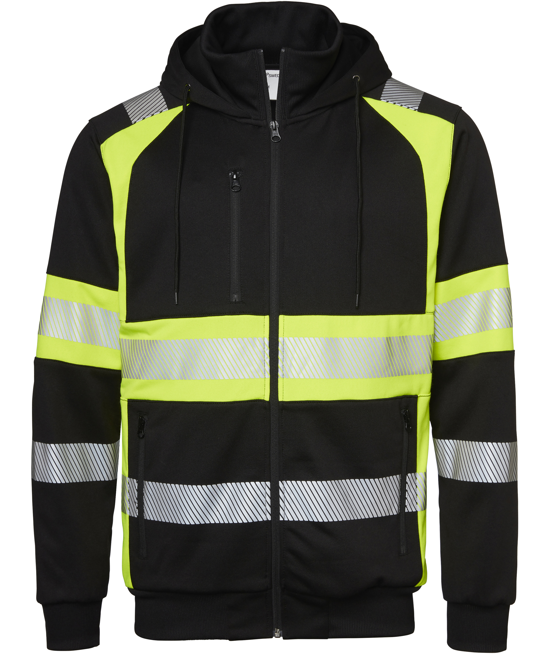 Top Swede hoodie med dragkedja 603, Svart/Varselgul