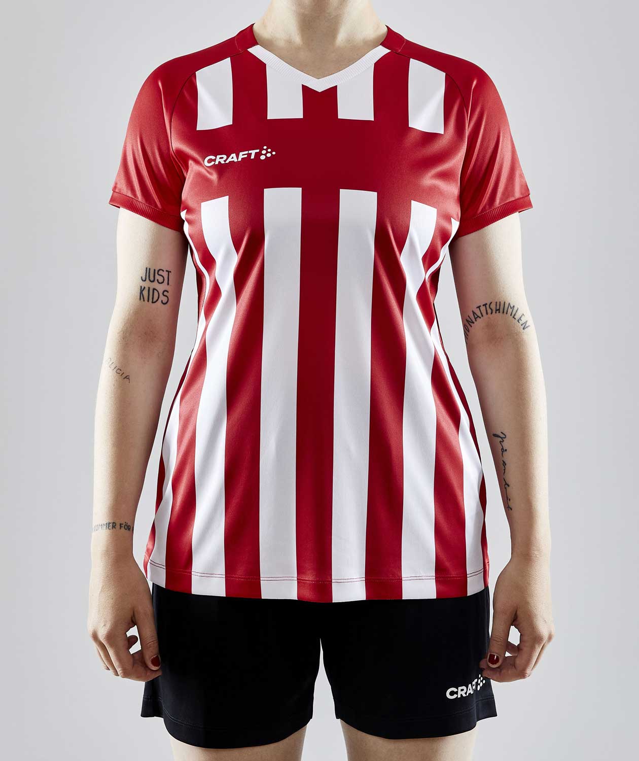 Craft Progress 2.0 Stripe Jersey Damen T-Shirt, Wei&szlig;/Rot