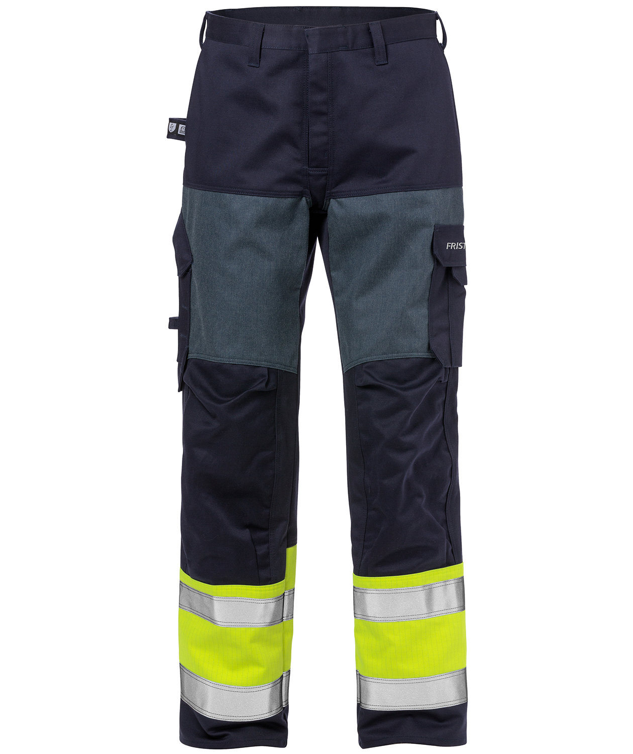 Fristads Flame arbeidsbukse, Hi-Vis gul/marinebl&aring;