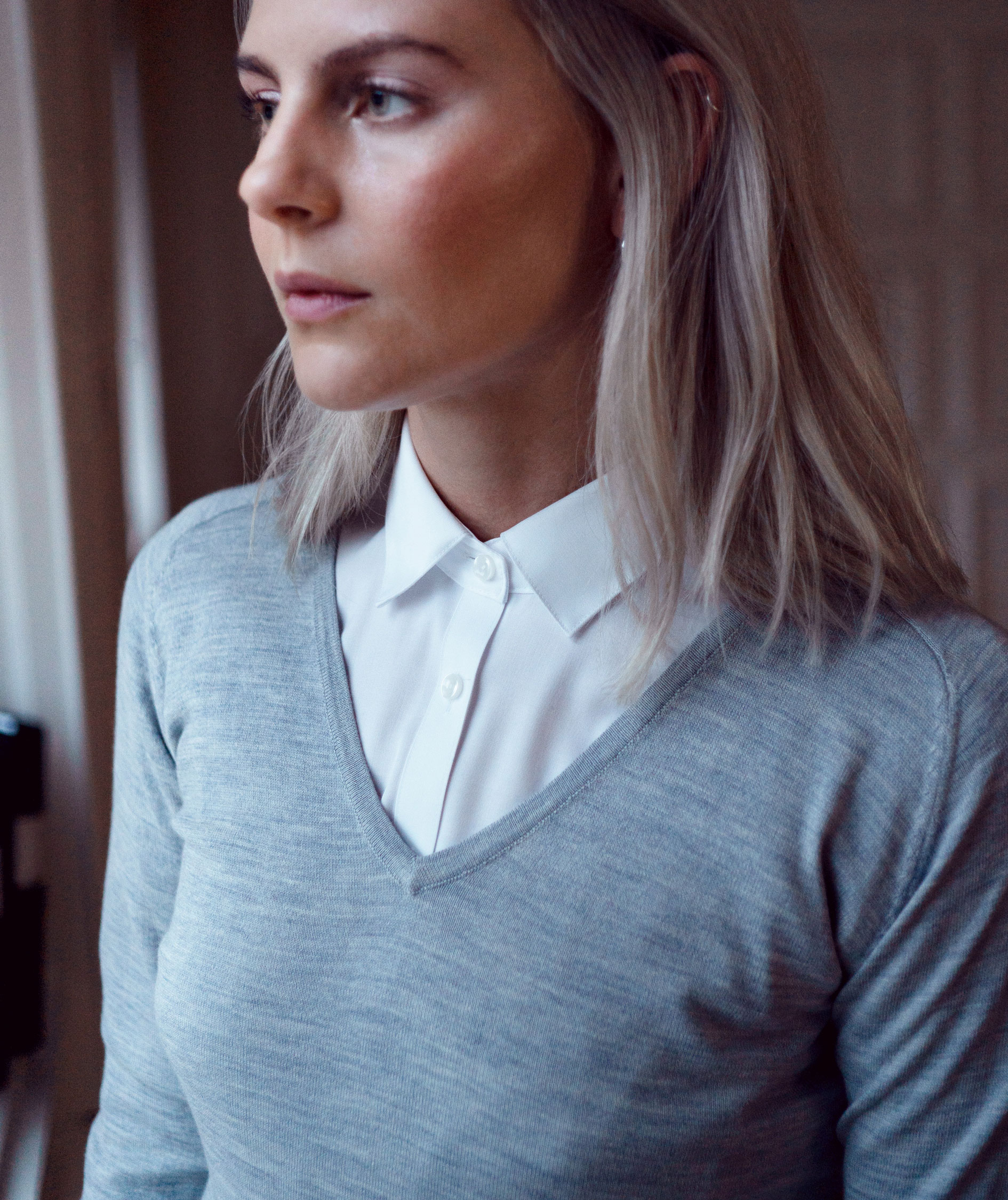 J. Harvest & Frost dame strikket genser med merinoull, Light Grey Melange