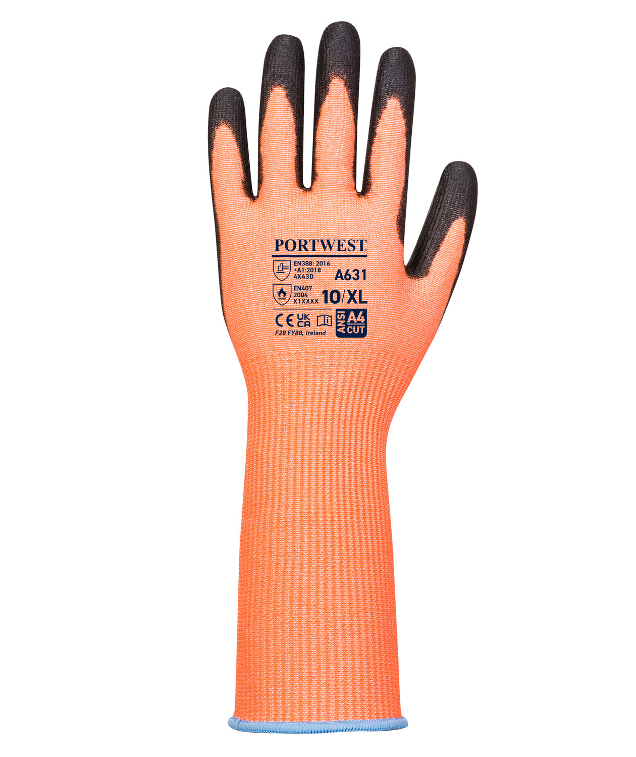Portwest A631 sk&auml;rskyddshandskar Cut D, Orange/Svart
