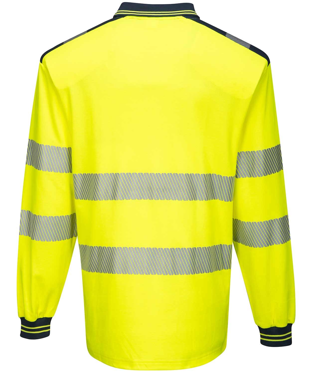 Portwest Langarm Poloshirt, Hi-Vis Gelb/Dunkel Marine