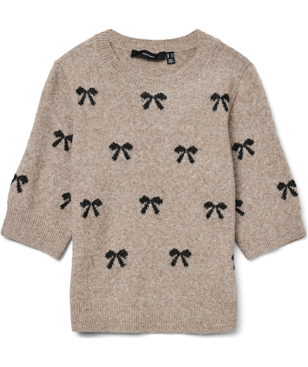 Vero Moda VMDOFFY INTARSIA women's short-sleeved knitted pullover, Moon Rock/Black Bows, Moon Rock/Black Bows, swatch