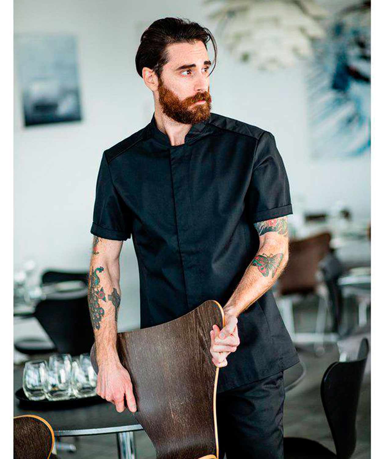 Segers modern fit kort&auml;rmad kockskjorta med tryckknappar, Svart