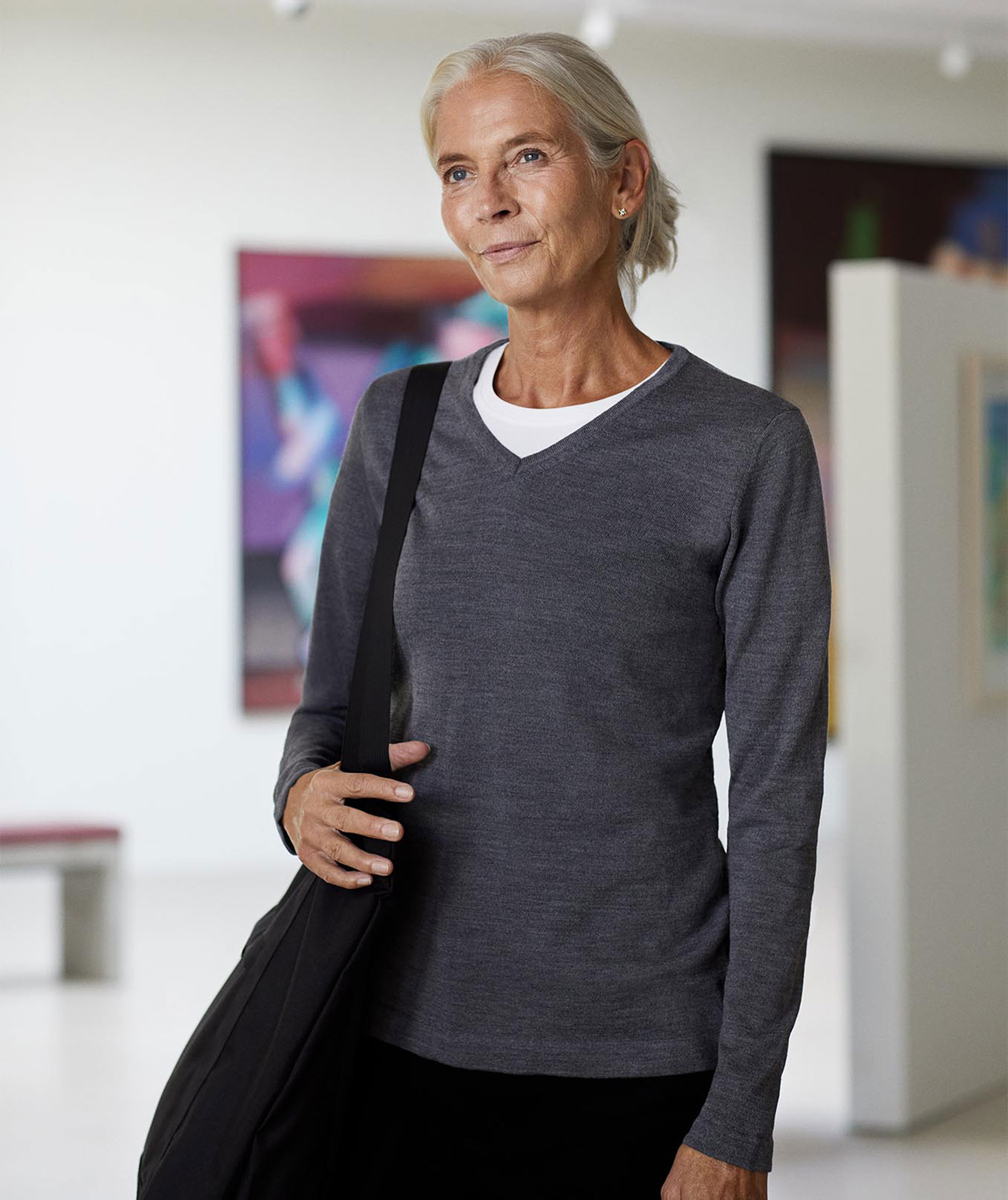 ID stickad tr&ouml;ja med merinoull dam, Gr&aring;melerad