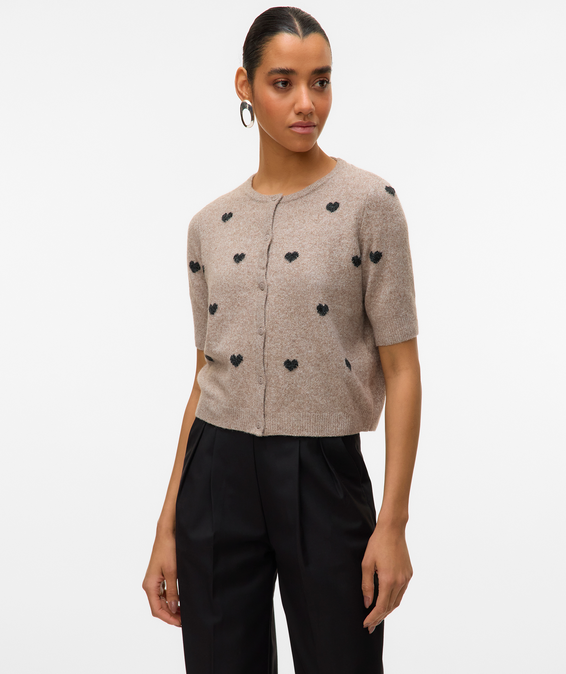 Vero Moda VMDOFFY INTARSIA kort&auml;rmad stickad tr&ouml;ja dam, Moon Rock Melange
