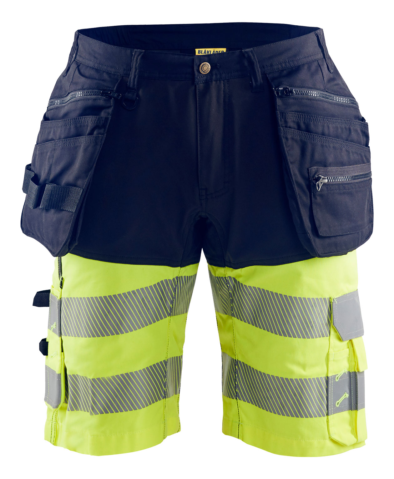Bl&aring;kl&auml;der stretch h&aring;ndv&aelig;rkershorts, Marine/Hi-Vis gul