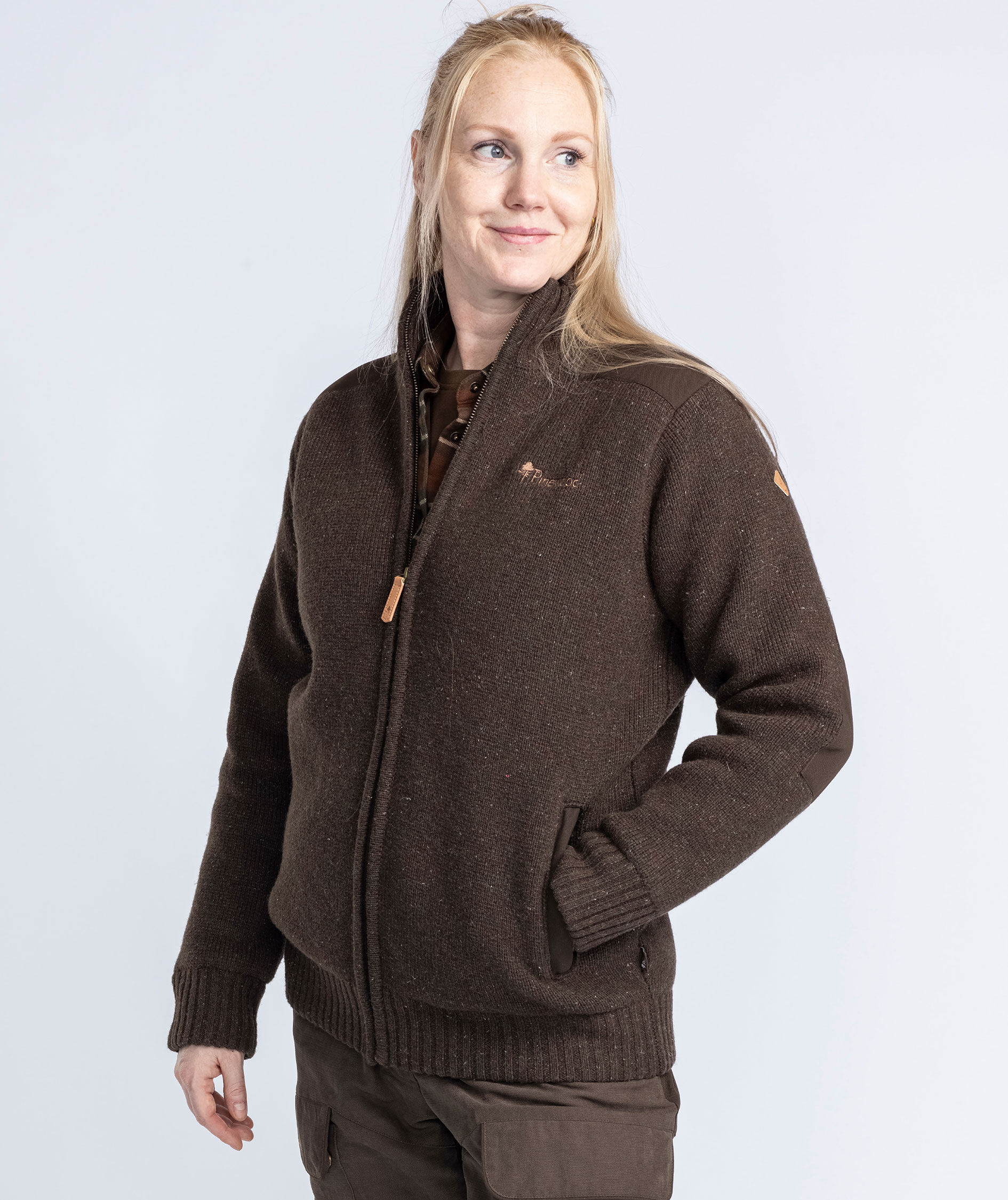 Pinewood Hurricane dame cardigan med uld, Dark brown melange