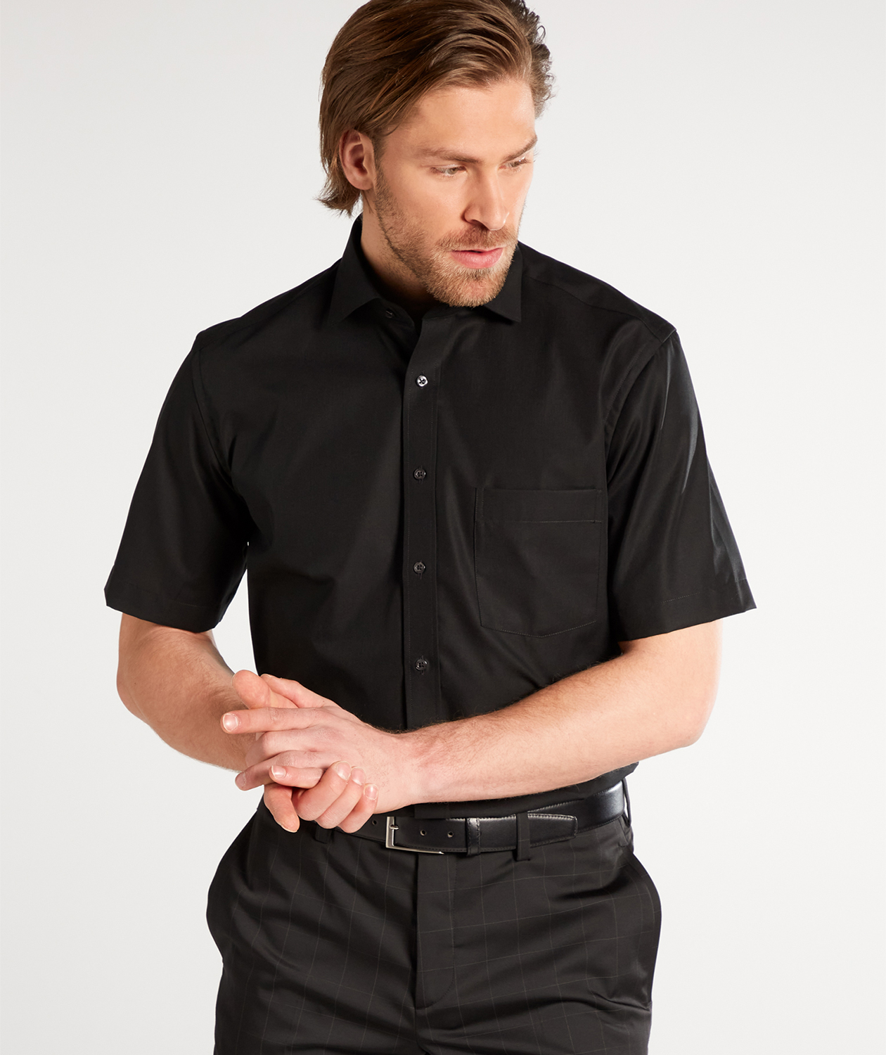 Eterna Modern fit kort&auml;rmad Poplin skjorta, Black