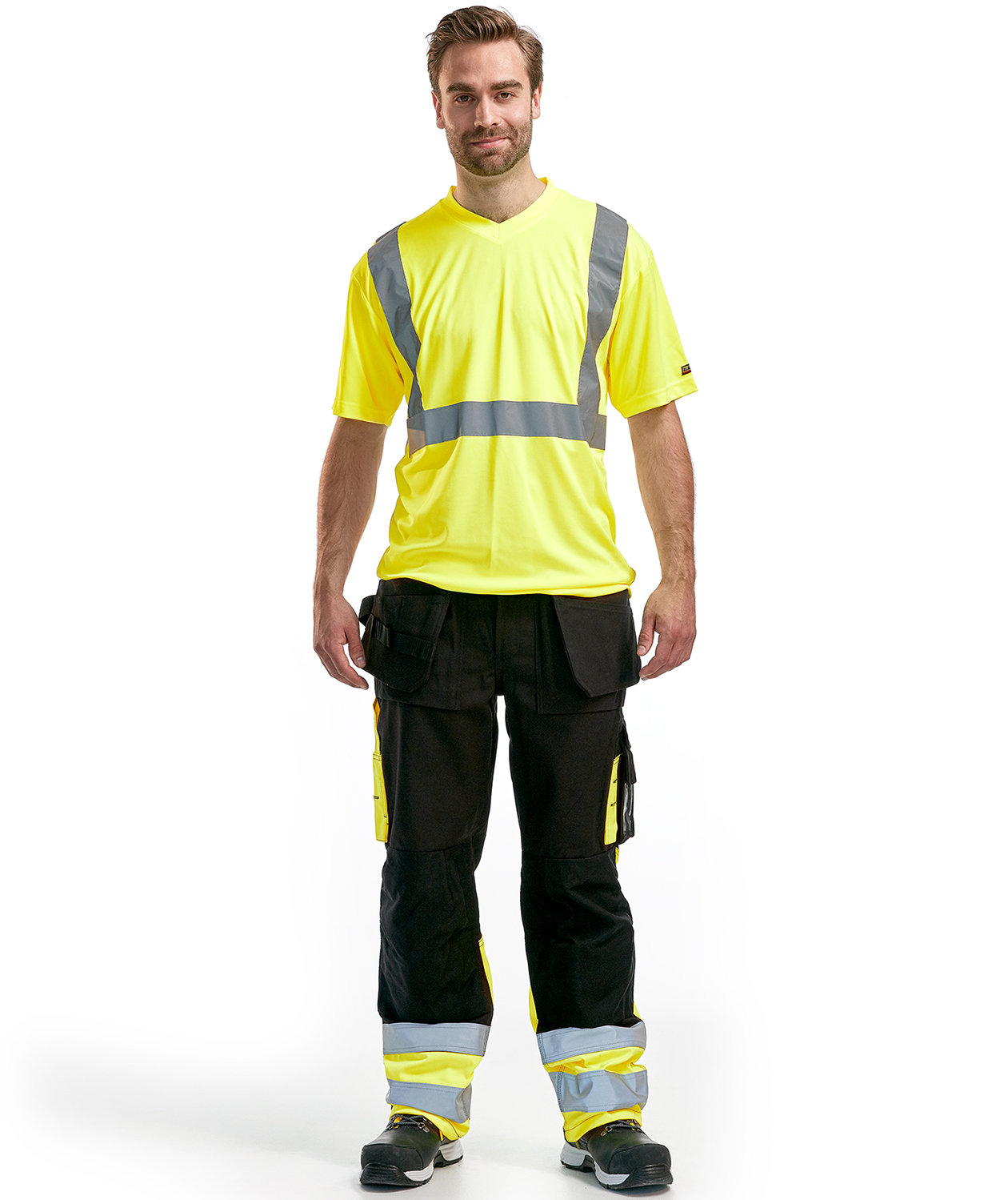 Bl&aring;kl&auml;der h&aring;ndv&aelig;rkerbukser, Sort/Hi-Vis Gul, large image number 1