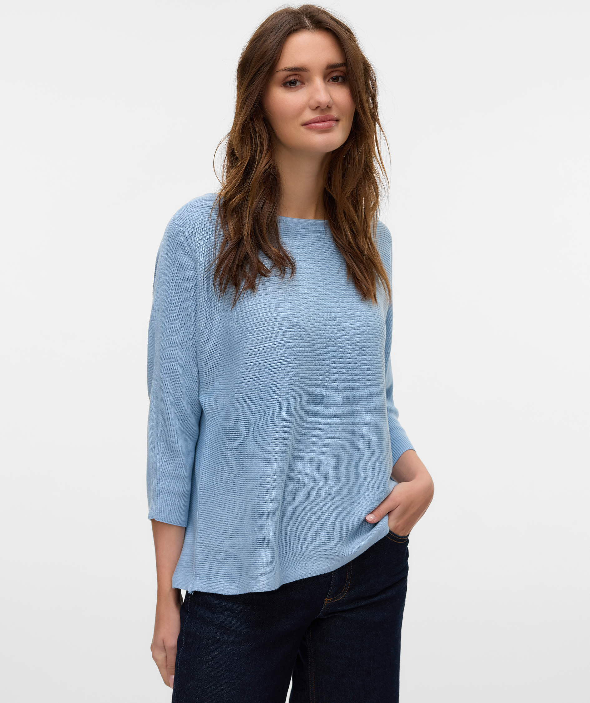 Vero Moda VMNORA women's 3/4 sleeve knitted pullover, Cashmere Blue, large image number 5