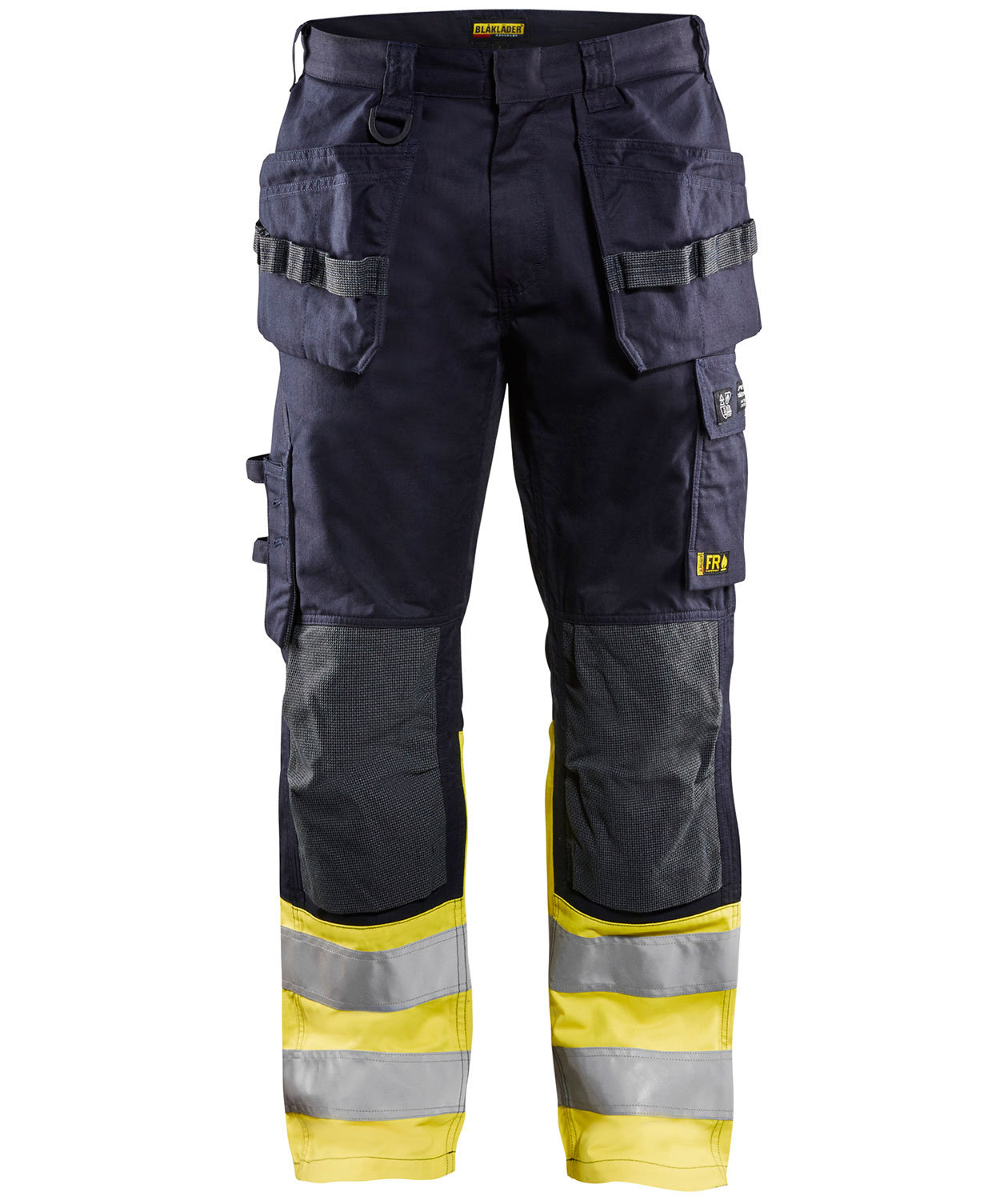 Bl&aring;kl&auml;der Multinorm h&aring;ndverksbukse, Marine/Hi-Vis gul