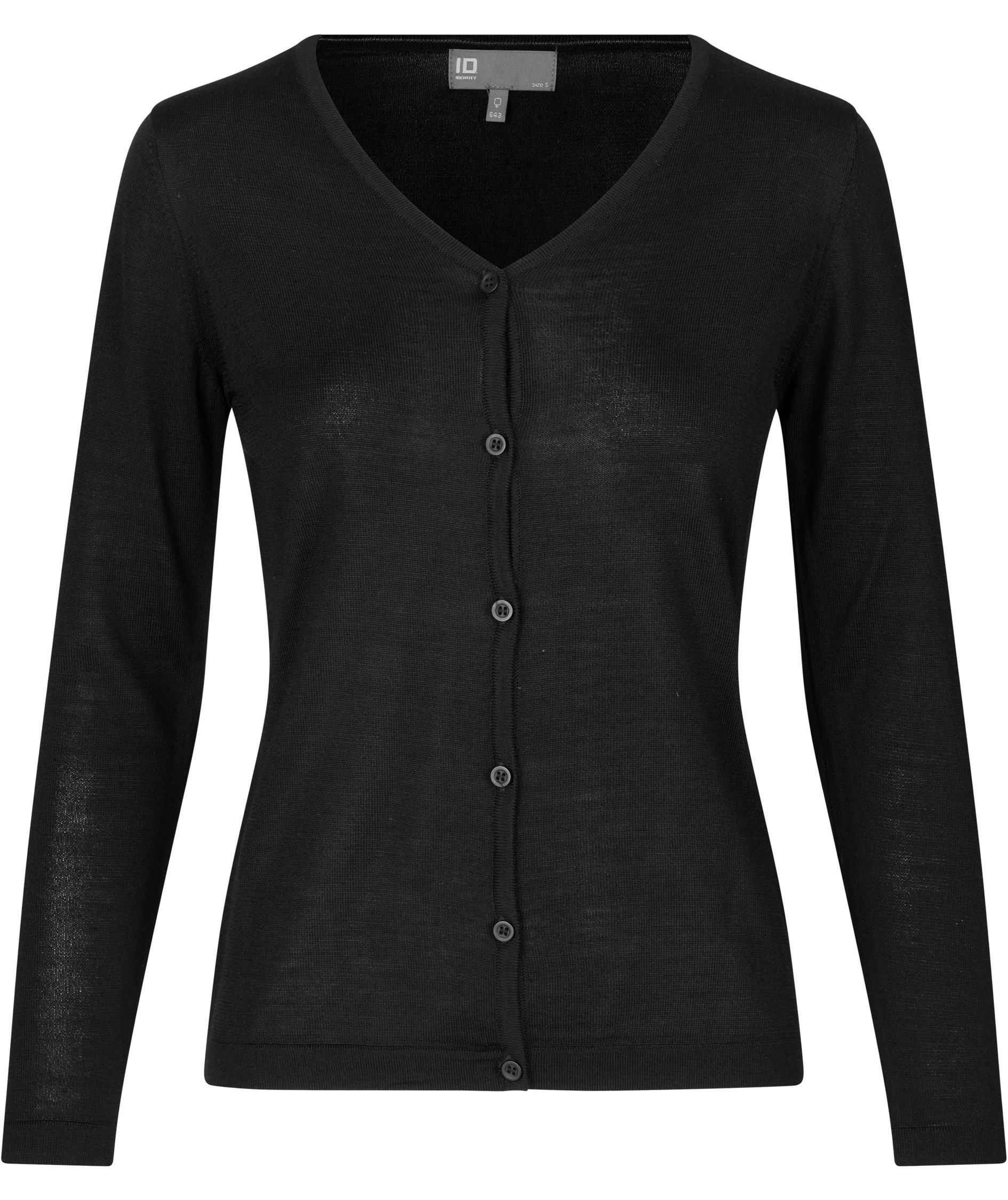 ID stickad cardigan med merinoull dam, Svart