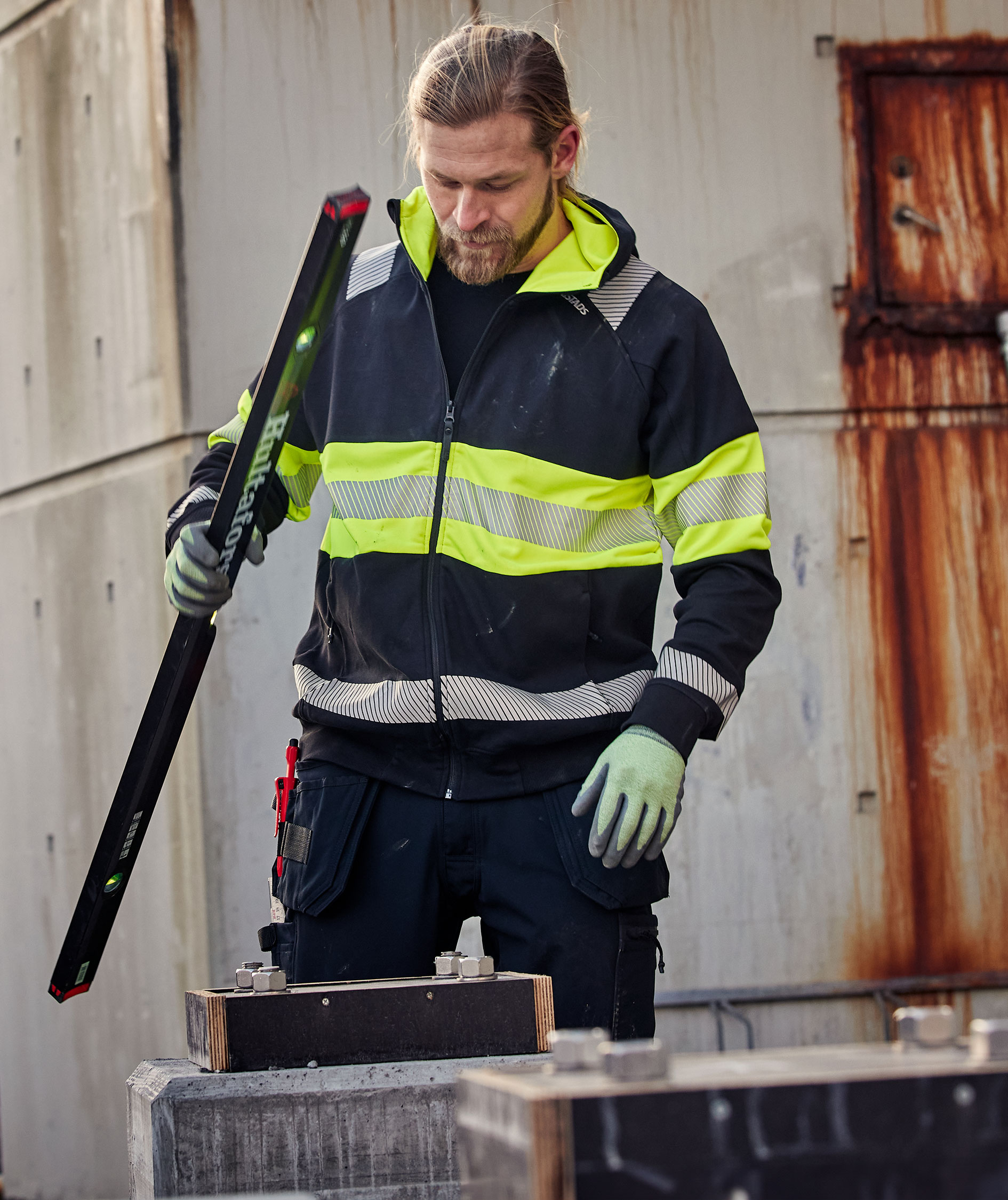 Fristads hoodie med dragkedja 7532 GKC, Varsel Gul/Svart