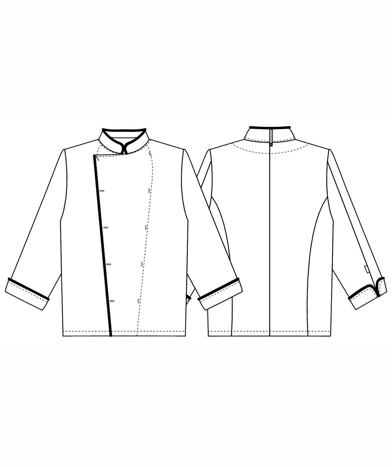 Kentaur kockjacka utan knappar med piping, Vit - Bordeaux Piping, large image number 2