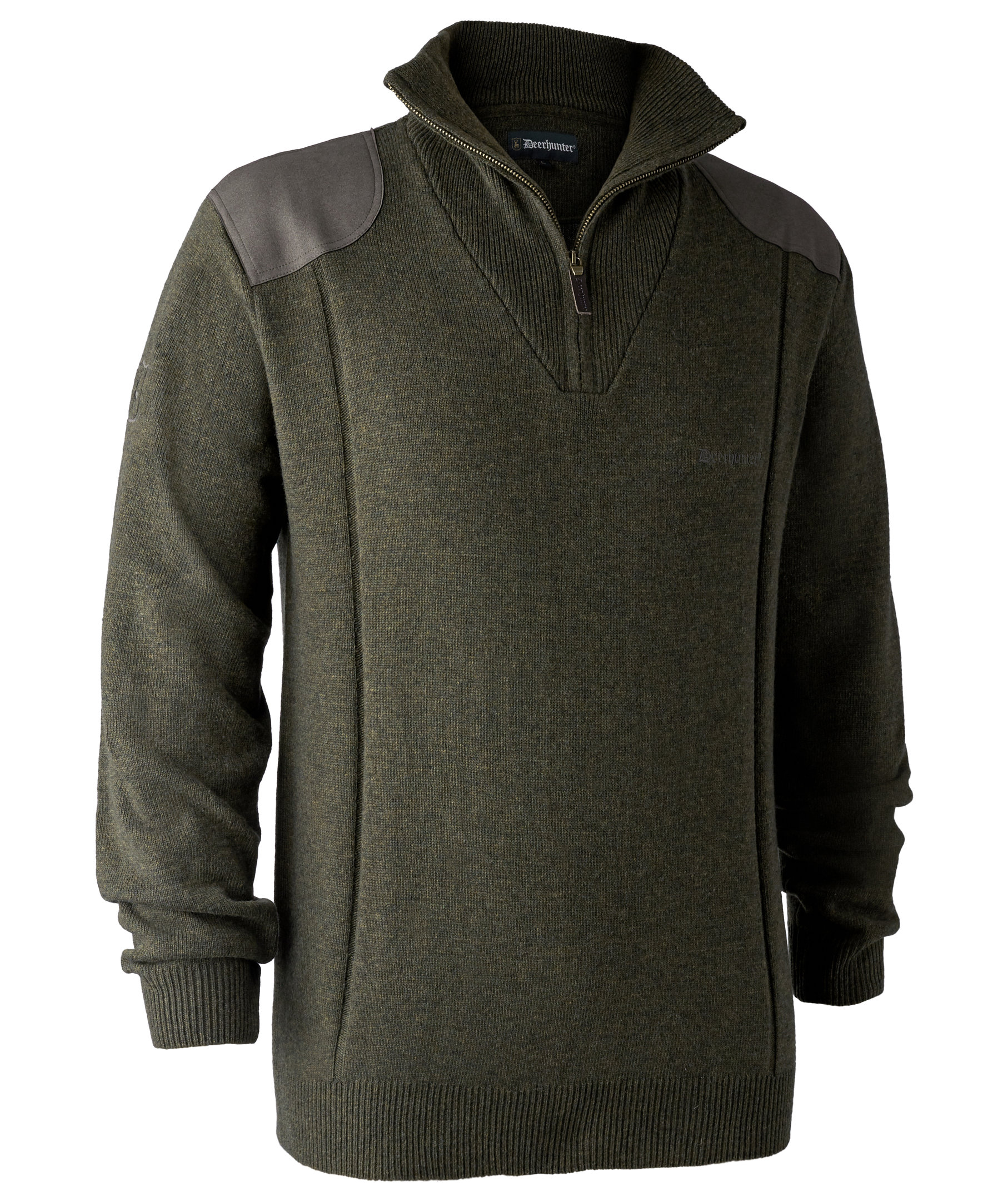 Deerhunter Sheffield Strickpullover mit kurzer Reissverschluss, Green Melange, Green Melange, swatch