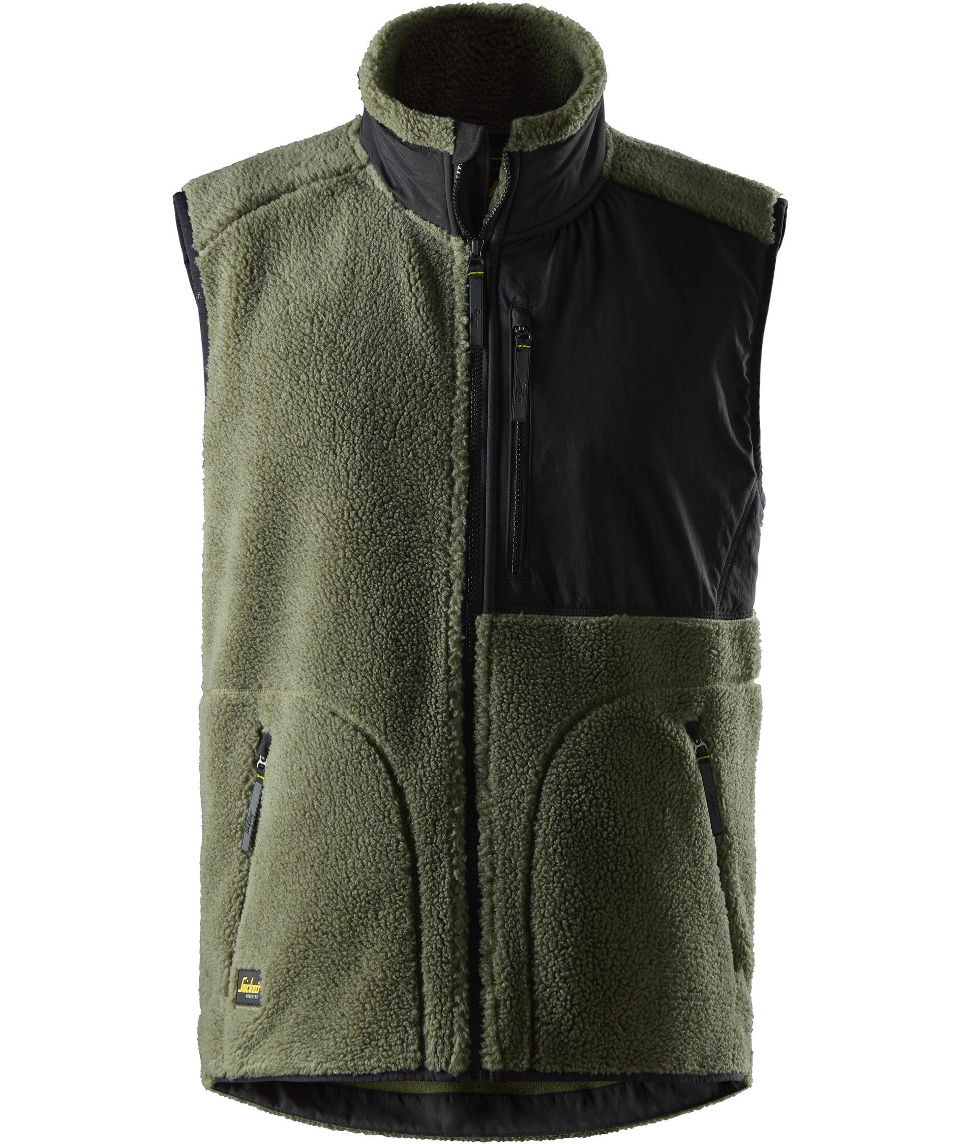 Snickers fiberpelsvest 8006, Khaki gr&oslash;n/Sort
