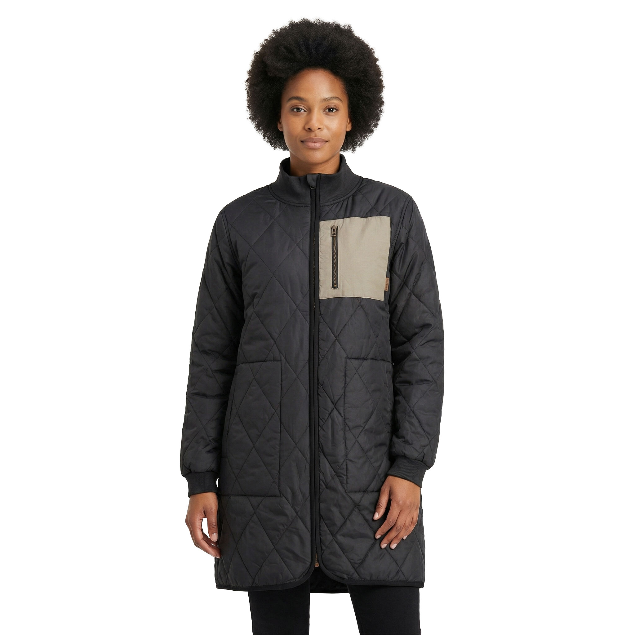 Westborn lang dame vattert jakke, Black