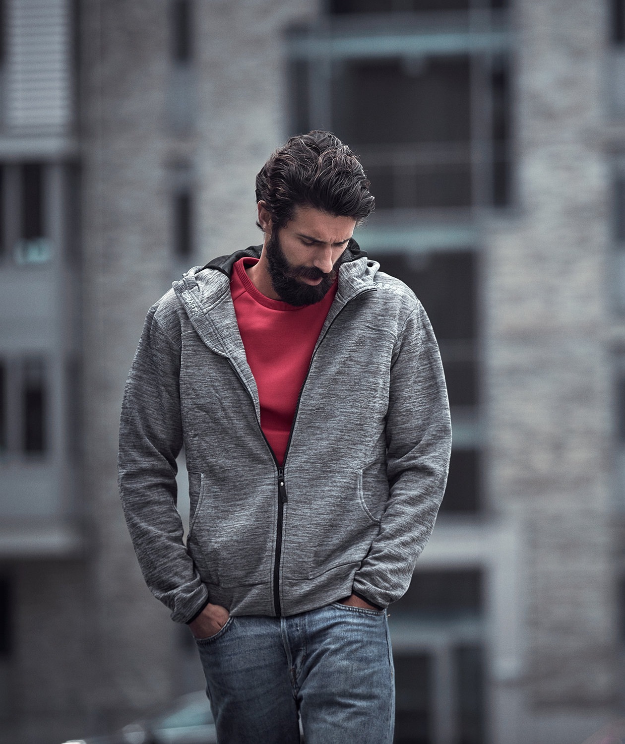 Craft Leisure hoodie med blixtl&aring;s, M&ouml;rkgr&aring; Melerad, large image number 5