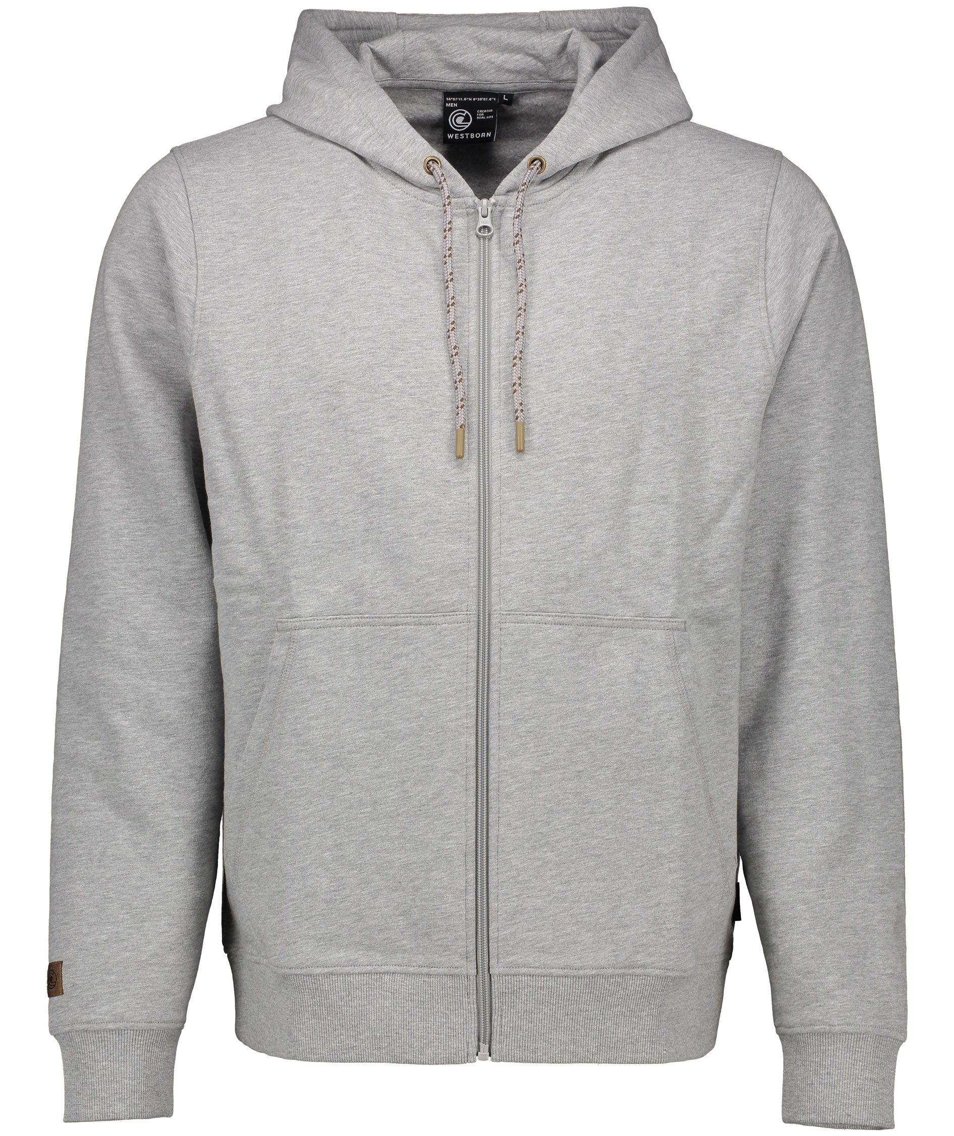 Westborn hettegenser med glidel&aring;s, Light Grey Melange