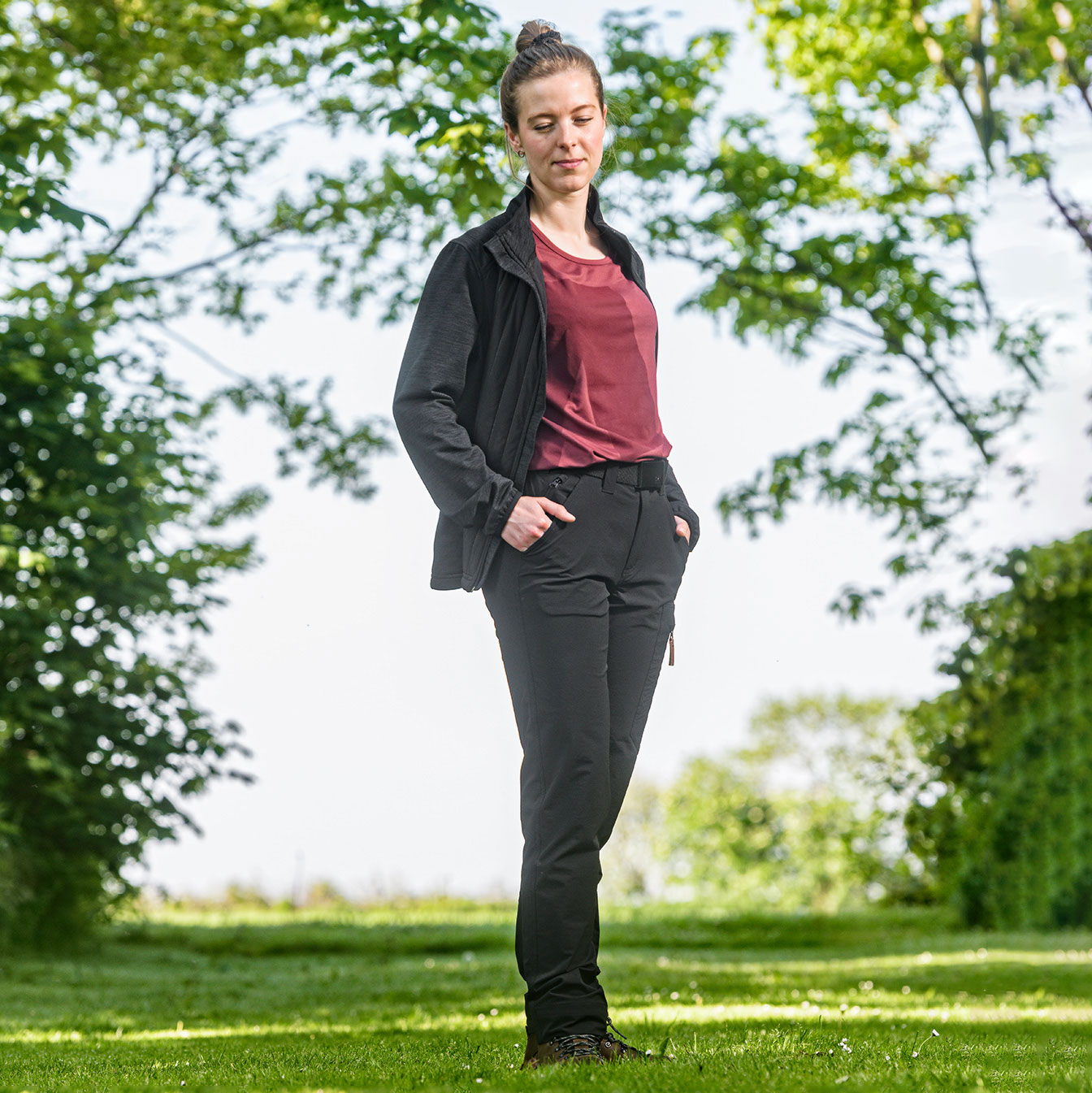 Kramp Active dame servicebukser full stretch, Koksgr&aring;, large image number 1