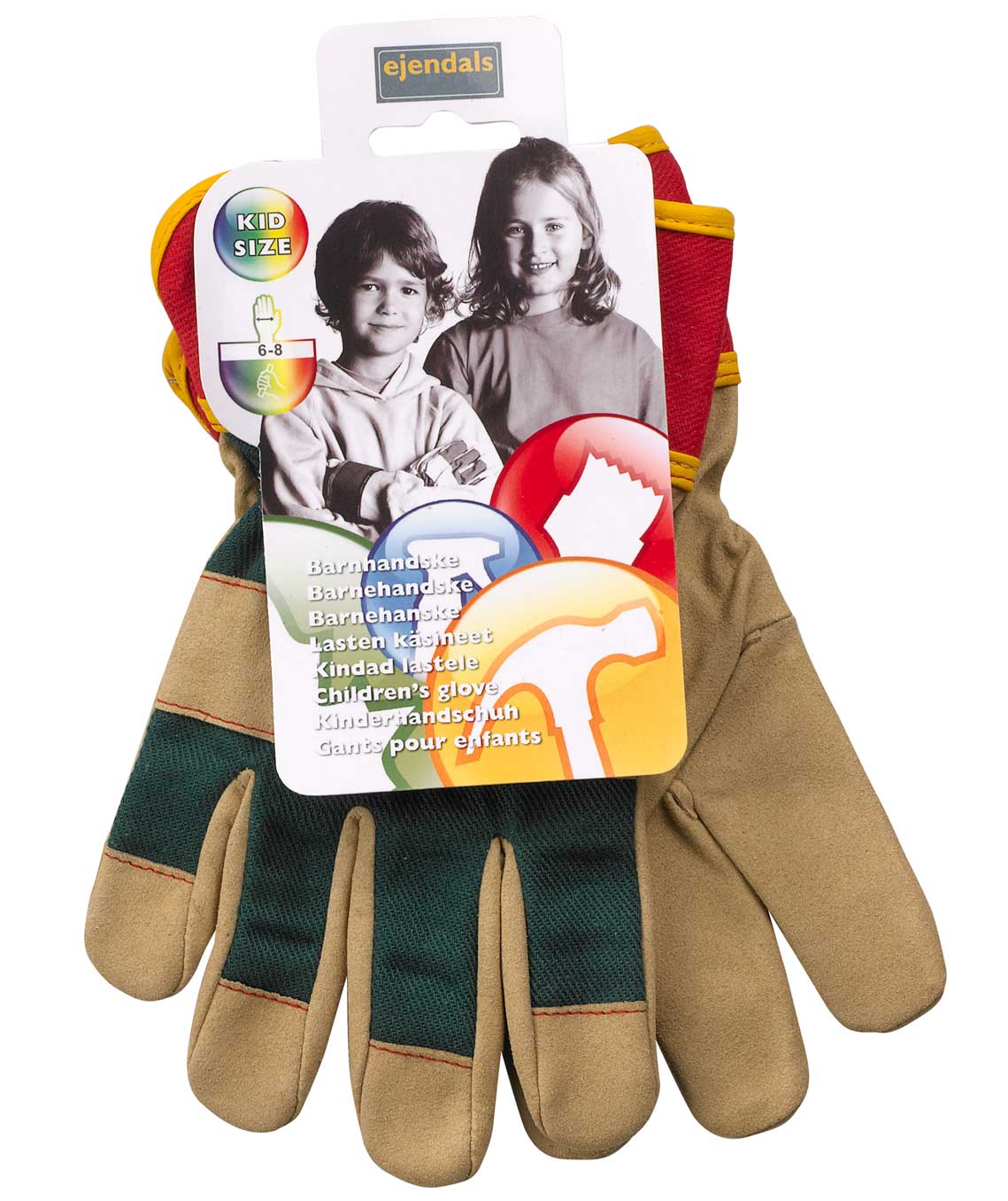 Tegera 90088 arbetshandskar till barn, Brun/R&ouml;d/Gr&ouml;n