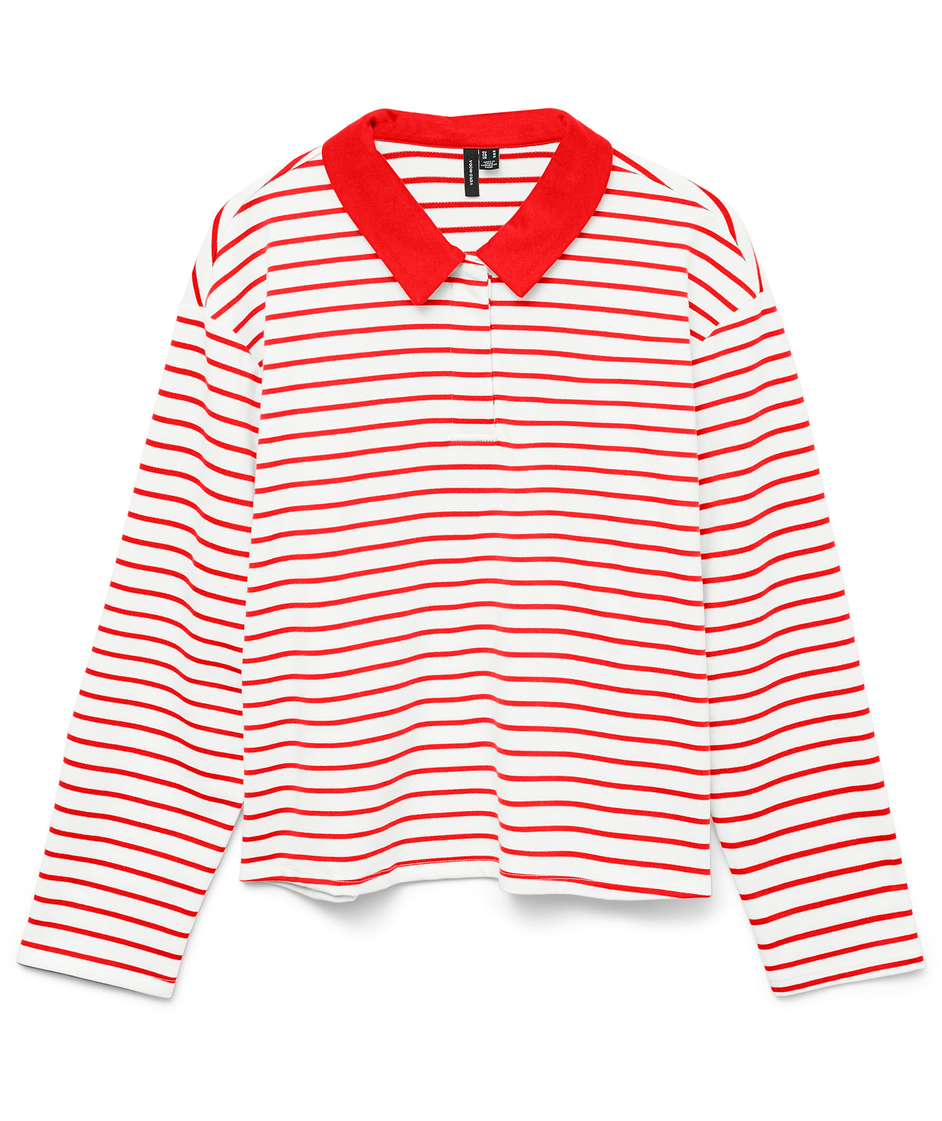Vero Moda VMALMA langermet polo T-skjorte, Star White/Fiery Red