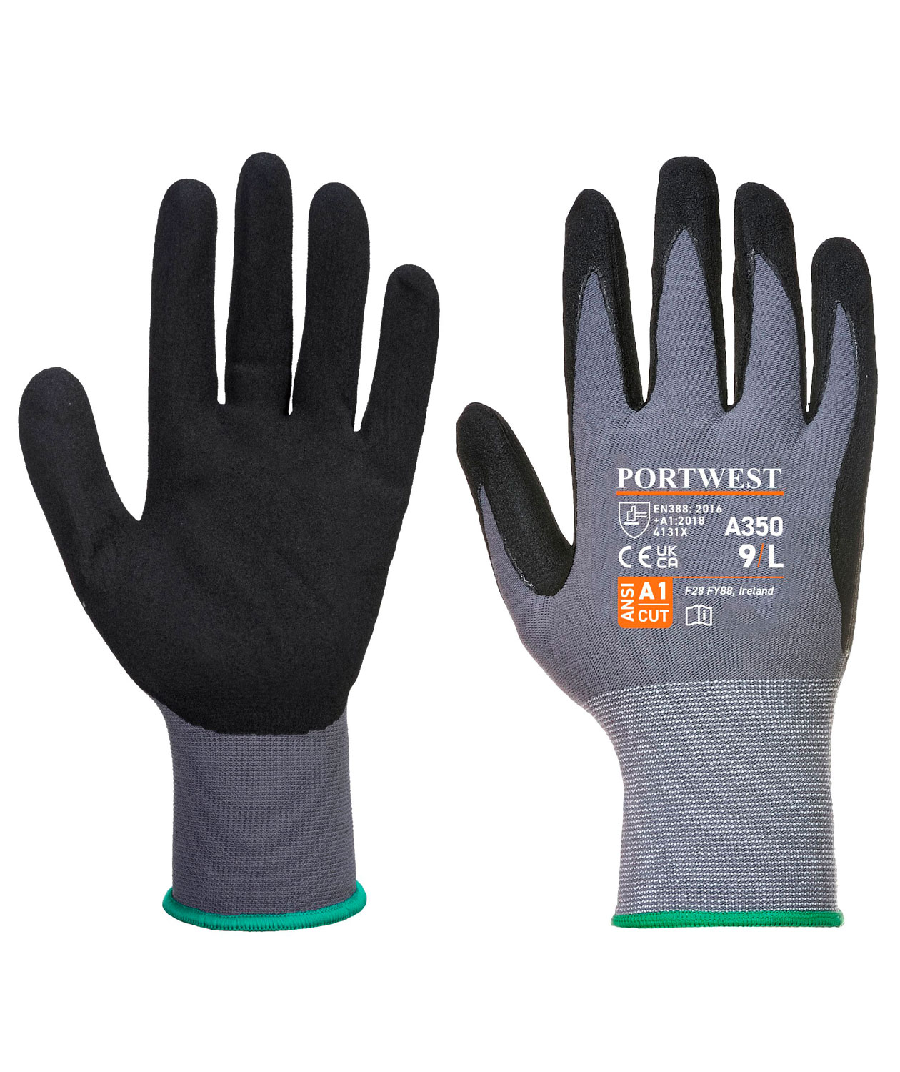 Portwest A350 DermiFlex arbetshandskar, Svart/Gr&aring;