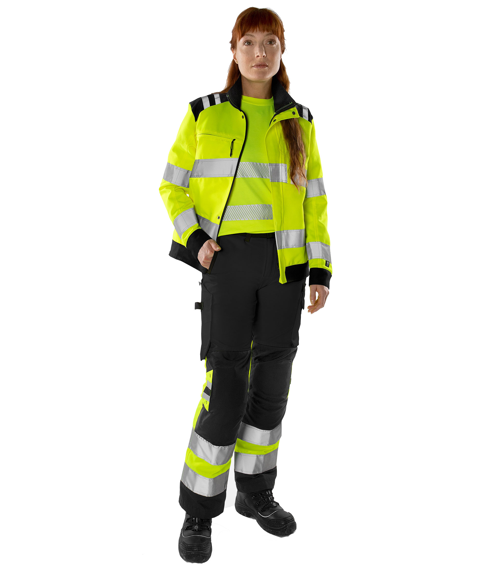 Fristads Green arbetsbyxa dam 2652 GPLU, Svart/Varselgul