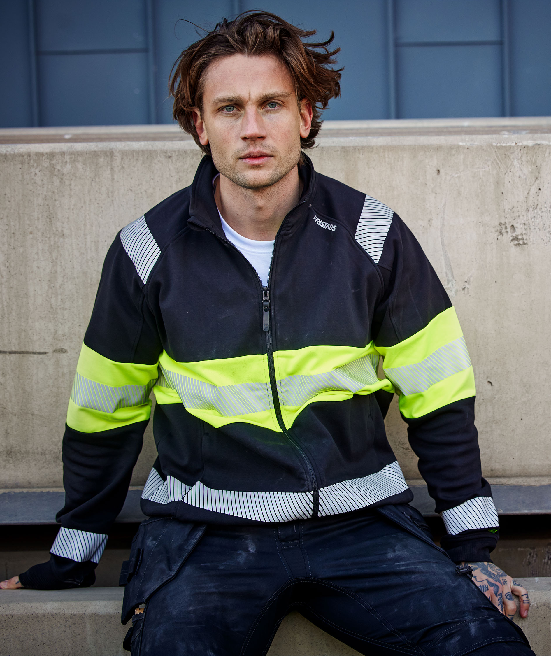 Fristads cardigan 7531 GKC, Hi-vis Gul/Sort