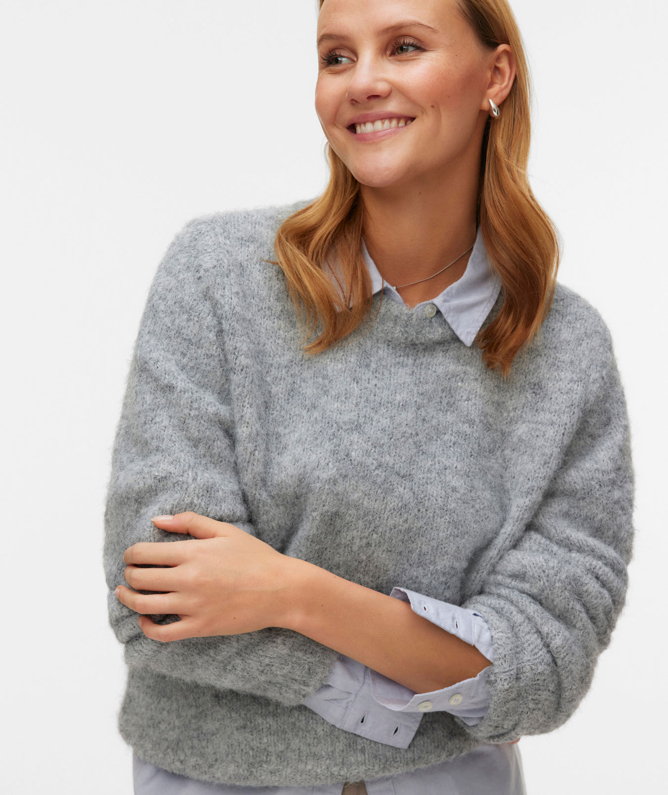 Vero Moda VMNOVAH Damen Strickpullover mit Wolle, Medium Grey Melange, large image number 3
