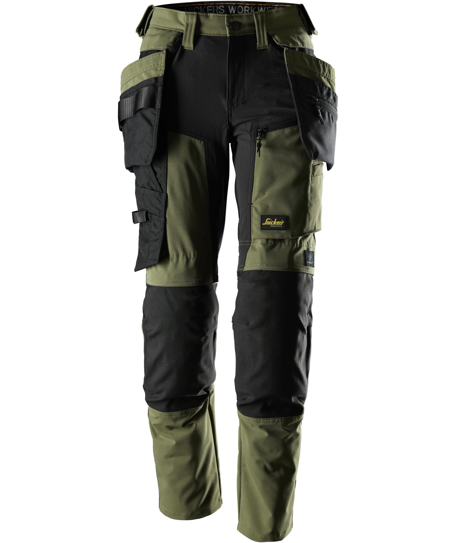 Snickers AllroundWork hantverksbyxa 6217 full stretch dam, Khaki gr&ouml;n/svart