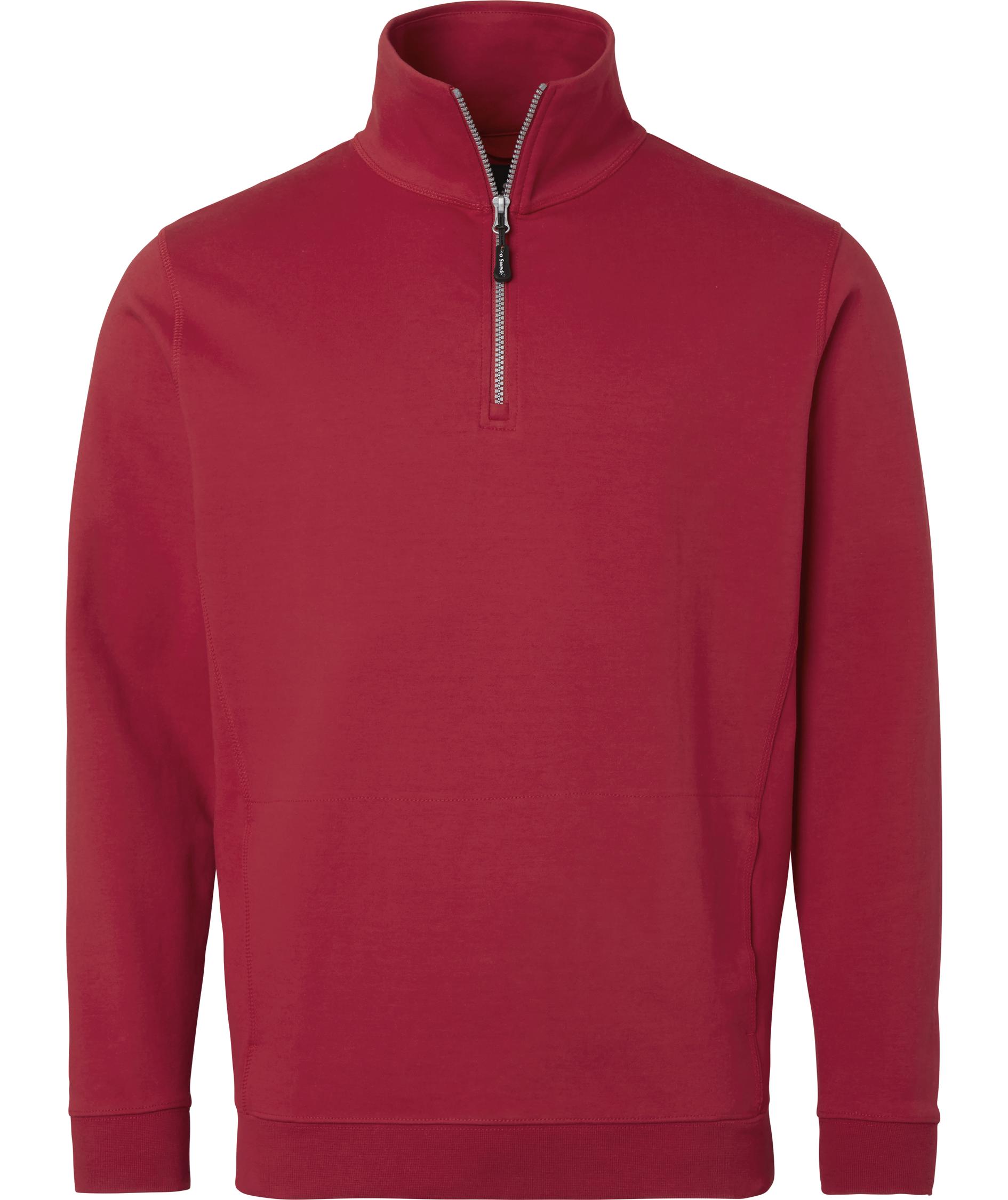 Top Swede sweatshirt med kort lynl&aring;s 0102, R&oslash;d, R&oslash;d, swatch