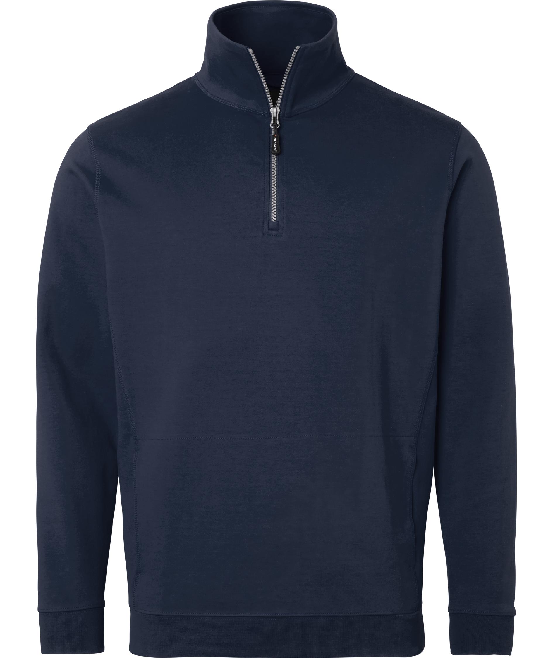 Top Swede sweatshirt med kort lynl&aring;s 0102, Navy, Navy, swatch