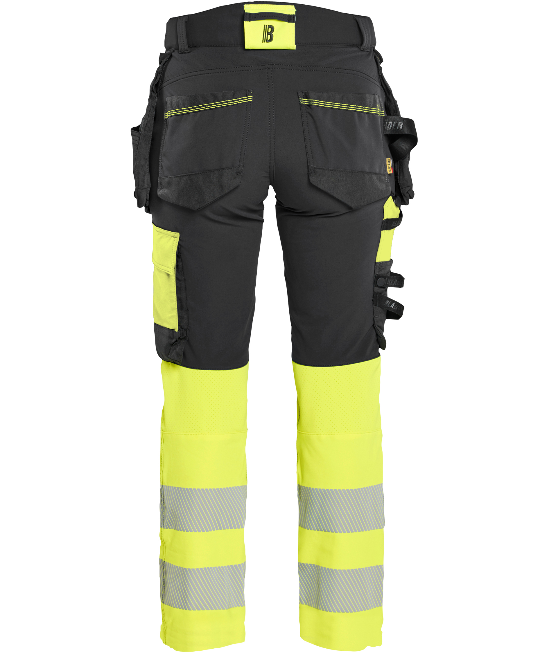 Bl&aring;kl&auml;der hantverksbyxa dam full stretch, Svart/Varselgul